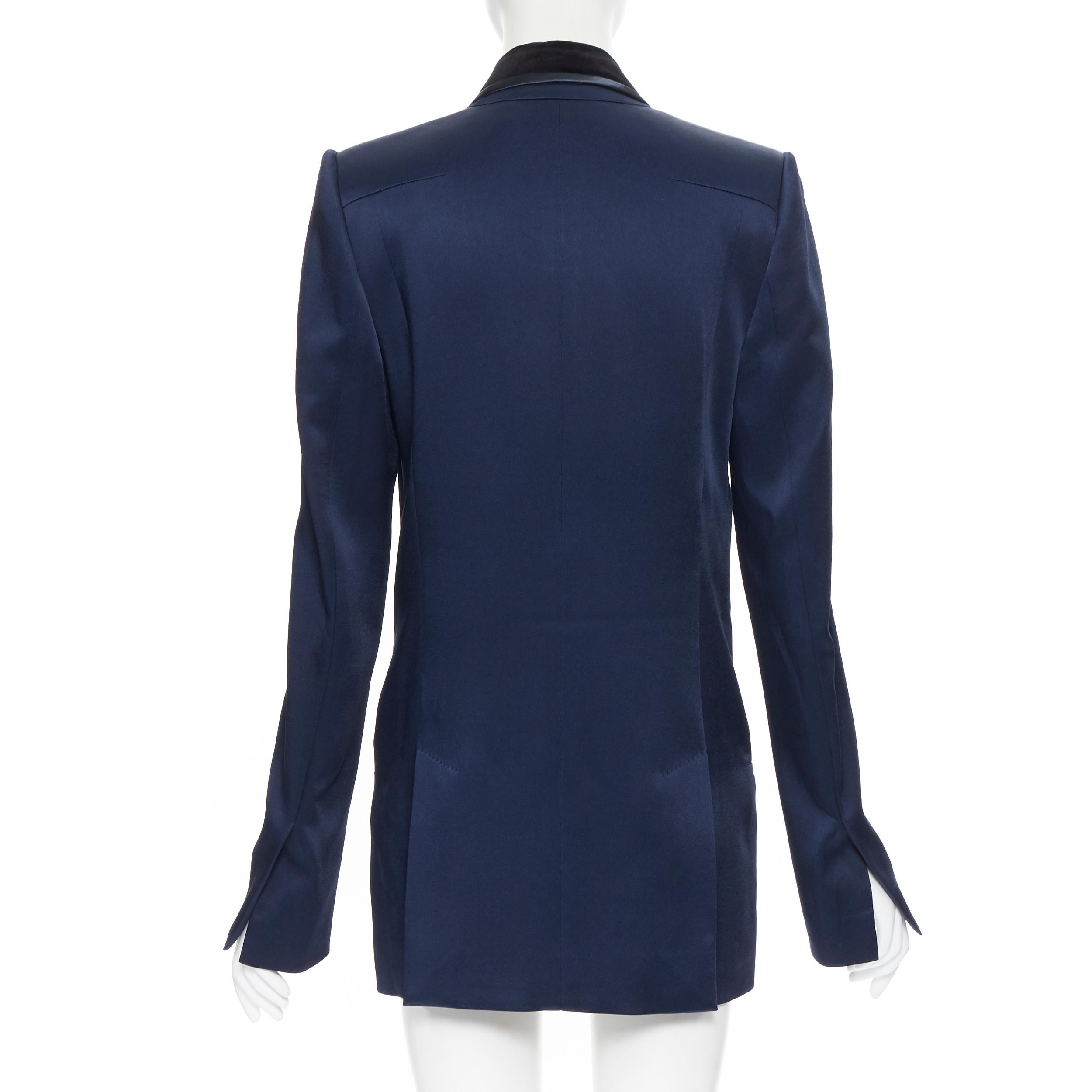 Women's HAIDER ACKERMANN navy blue peak satin collar single button boxy blazer FR34