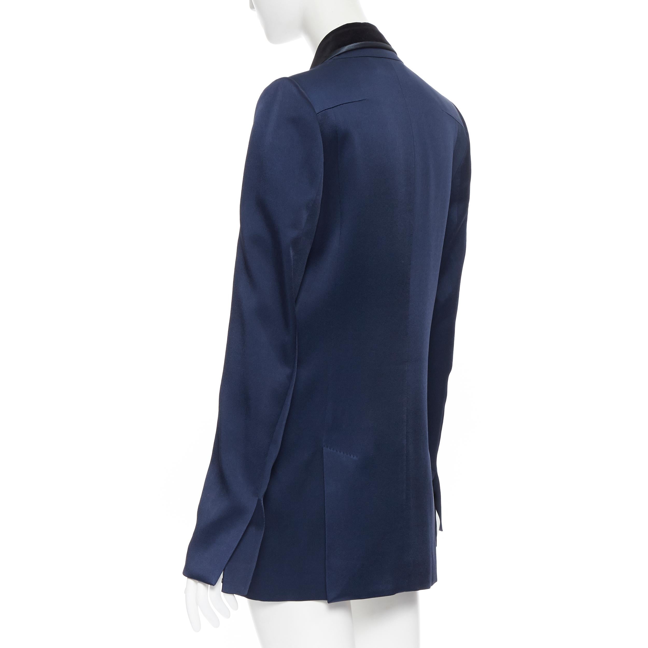 HAIDER ACKERMANN navy blue peak satin collar single button boxy blazer FR34 1