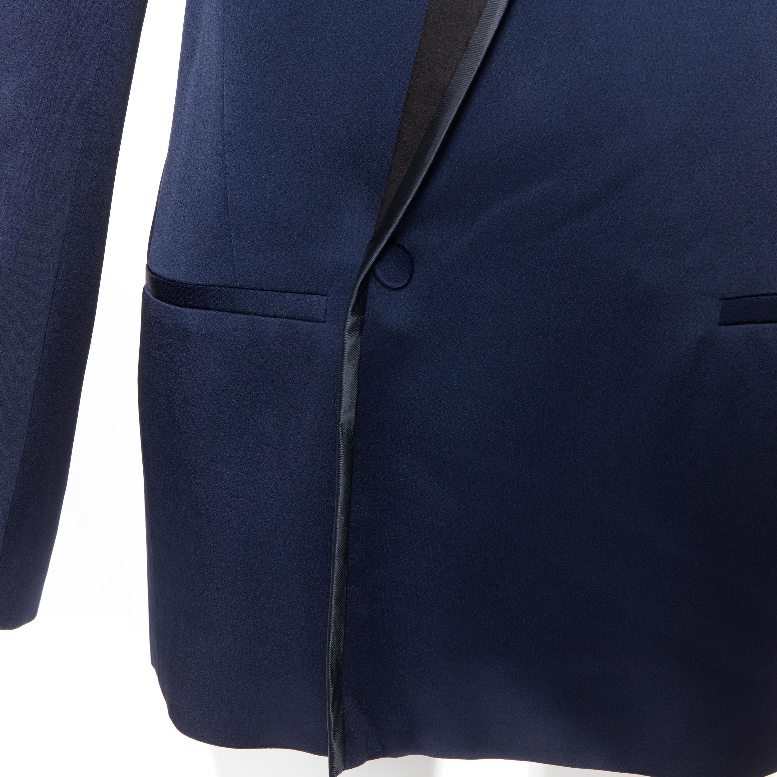 HAIDER ACKERMANN navy blue peak satin collar single button boxy blazer FR34 2