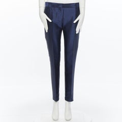HAIDER ACKERMANN pantalón recortado azul marino mezcla de lana y seda FR38 32