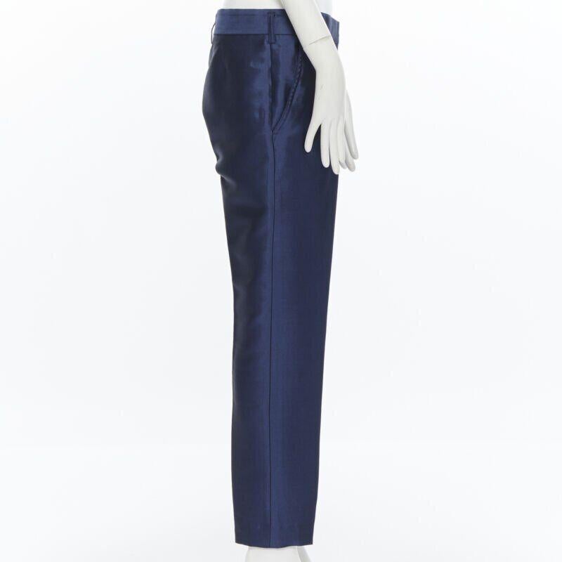 Women's HAIDER ACKERMANN navy blue wool silk blend cropped trousers pants FR38 32
