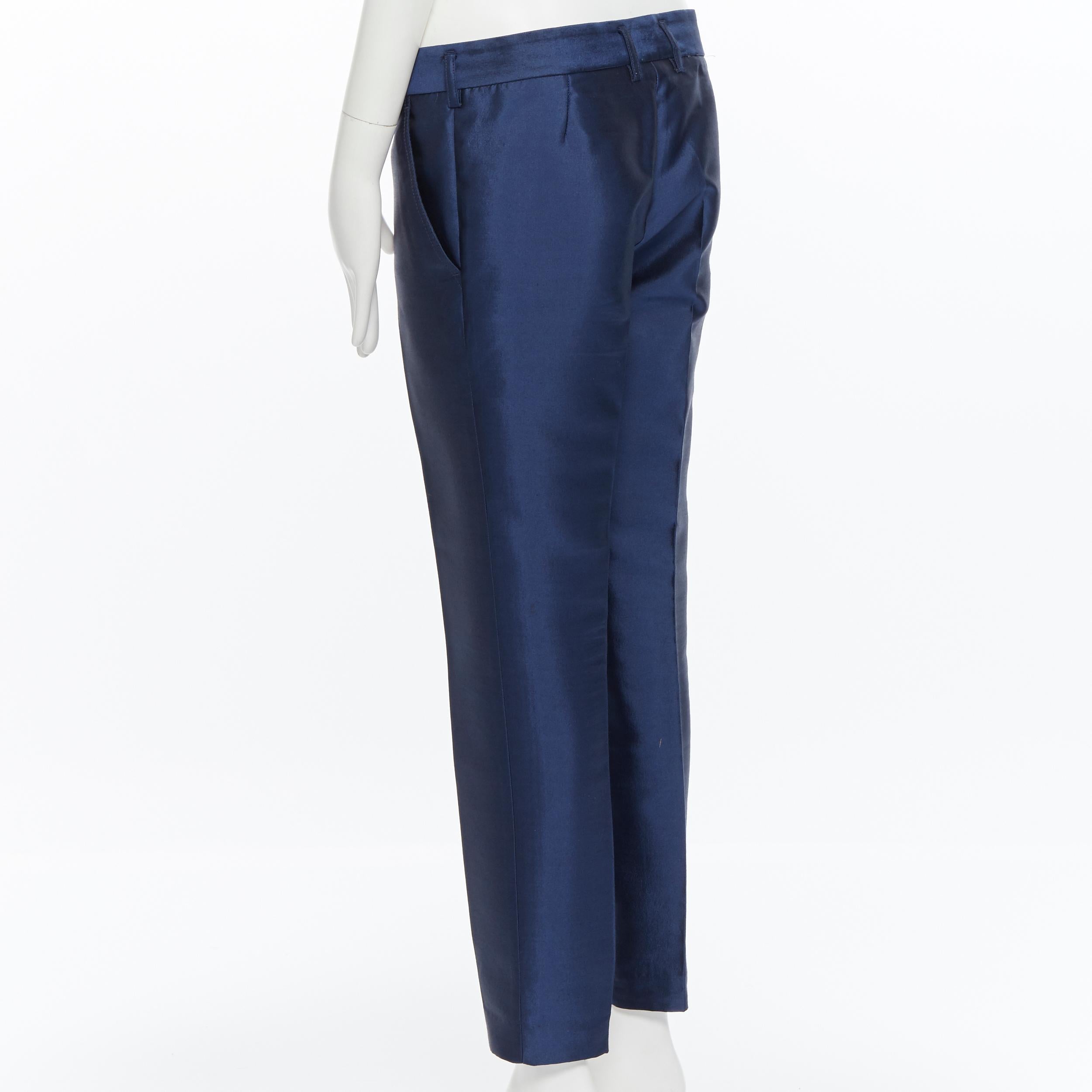 Black HAIDER ACKERMANN navy blue wool silk blend cropped trousers pants FR38 32