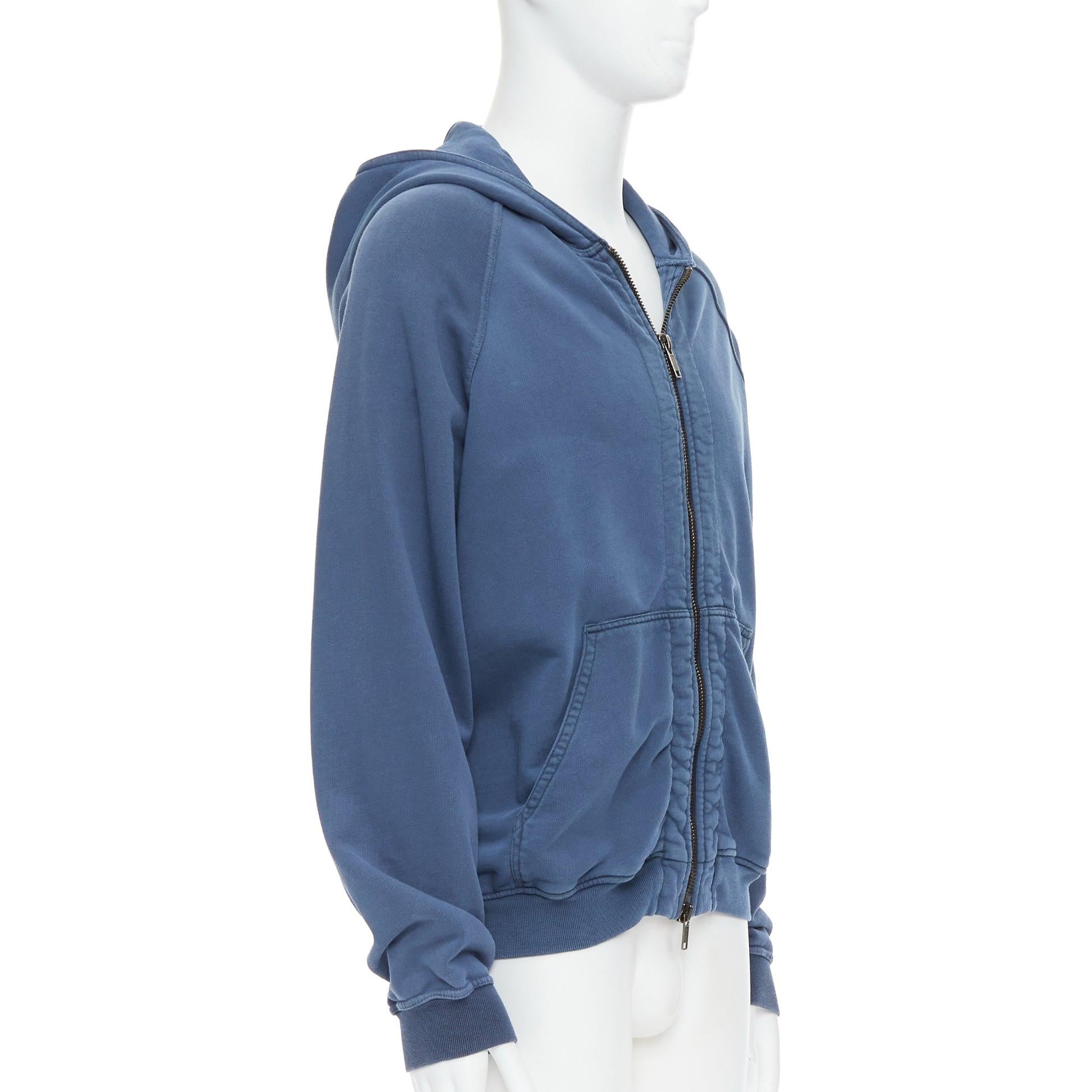 HAIDER ACKERMANN Perth blue washed cotton zip up hoodie XS In Good Condition In Hong Kong, NT
