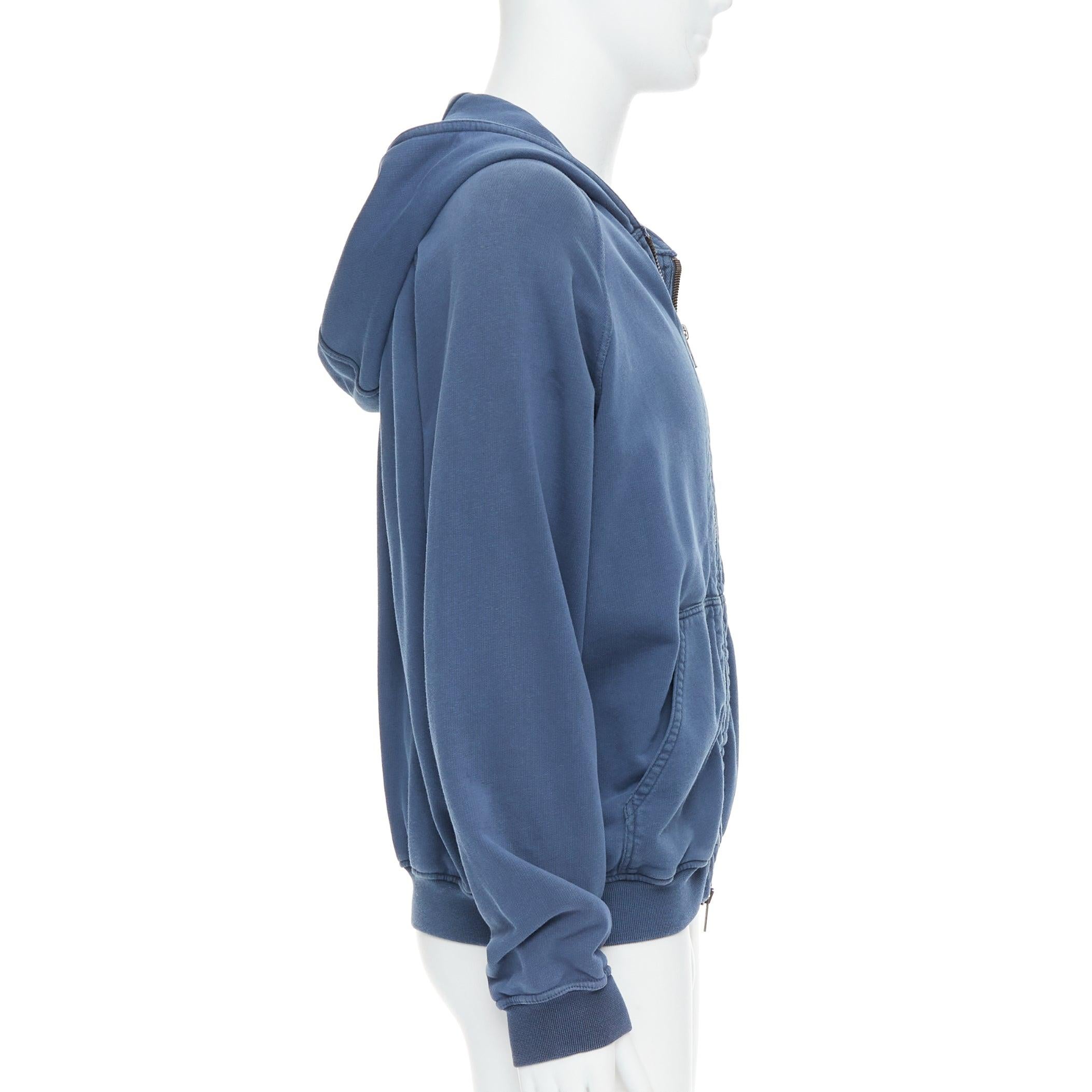 Men's HAIDER ACKERMANN Perth blue washed cotton zip up hoodie XS