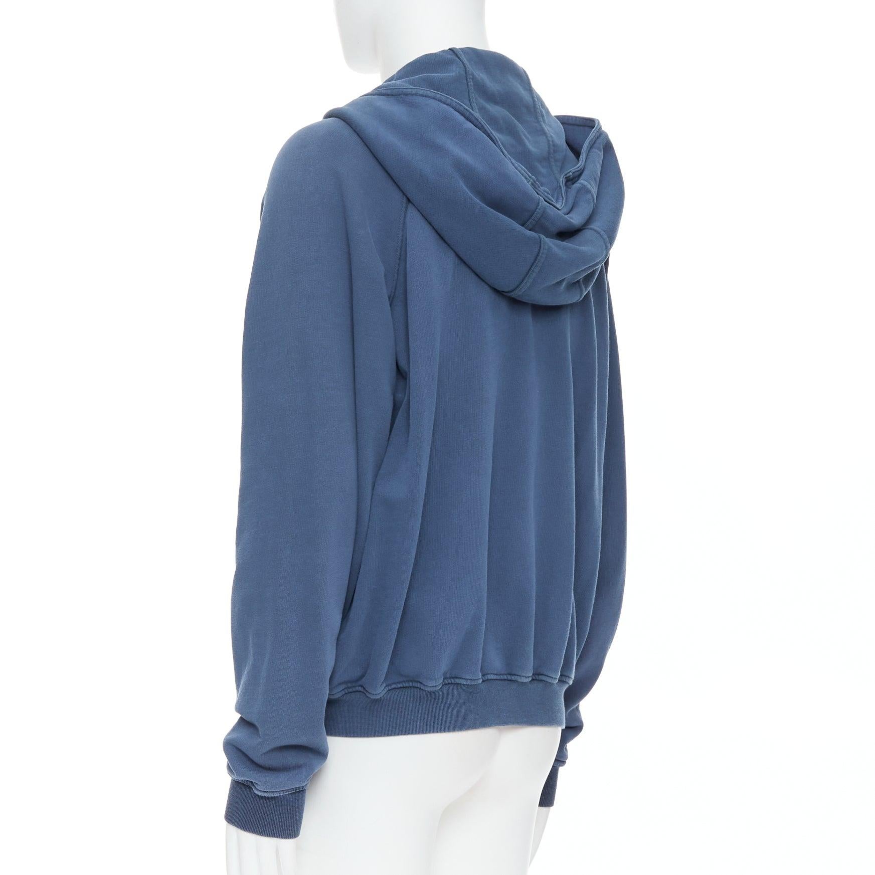HAIDER ACKERMANN Perth blue washed cotton zip up hoodie XS 2