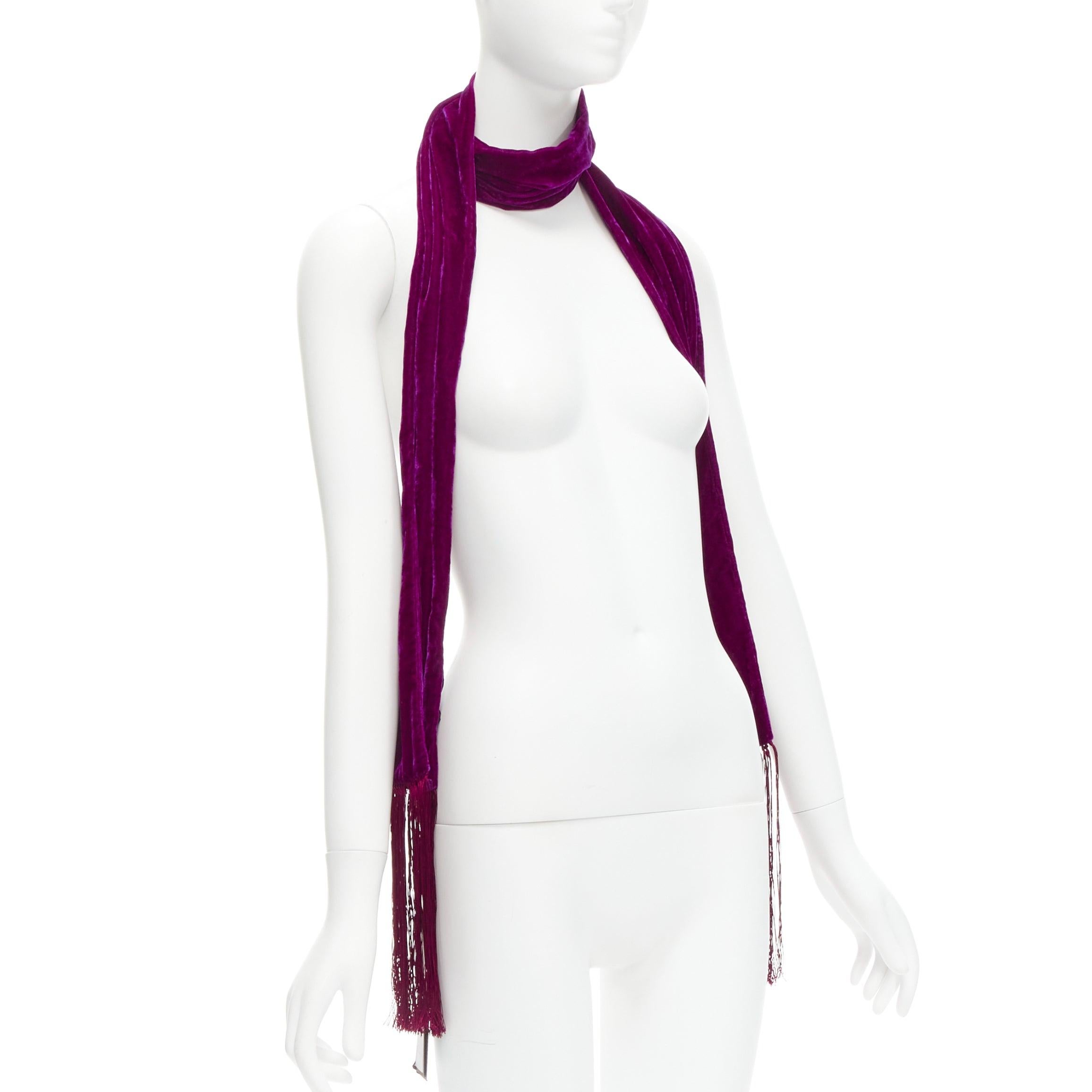 HAIDER ACKERMANN pink crushed velvet burgundy fringe trim scarf
Reference: BSHW/A00132
Brand: Haider Ackermann
Designer: Haider Ackermann
Material: Rayon, Blend
Color: Pink, Burgundy
Pattern: Solid
Made in: Italy

CONDITION:
Condition: Unworn in