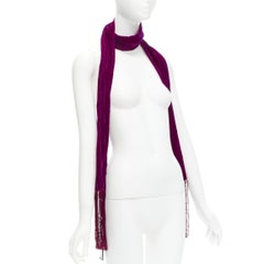 HAIDER ACKERMANN pink crushed velvet burgundy fringe trim scarf