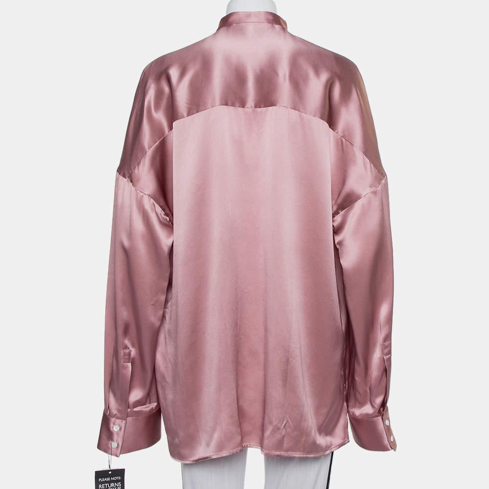Brown Haider Ackermann Pink Silk Satin Stand Collar Drop Shoulder Detail Dali Shirt M For Sale