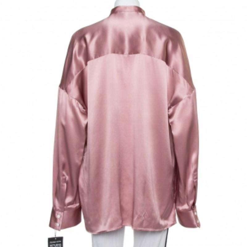 Haider Ackermann Pink Silk Satin Stand Collar Drop Shoulder Detail Dali Shirt M In condizioni buone in vendita a Dubai, Al Qouz 2