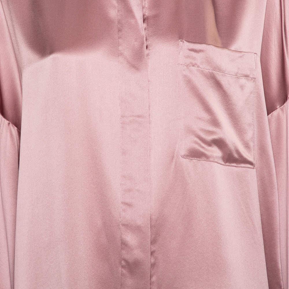 Haider Ackermann Pink Silk Satin Stand Collar Drop Shoulder Detail Dali Shirt M In New Condition For Sale In Dubai, Al Qouz 2