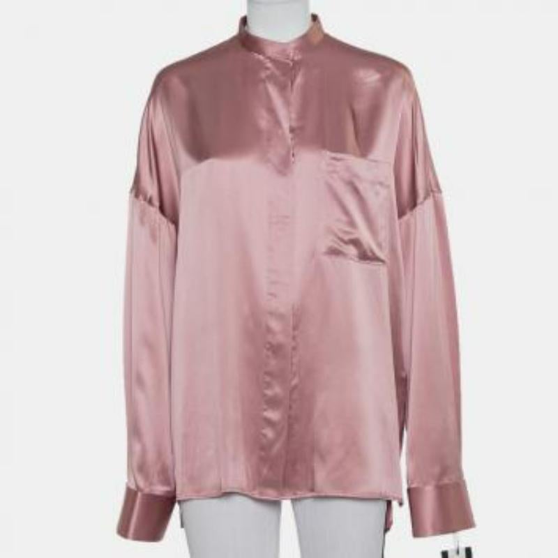 Donna Haider Ackermann Pink Silk Satin Stand Collar Drop Shoulder Detail Dali Shirt M in vendita