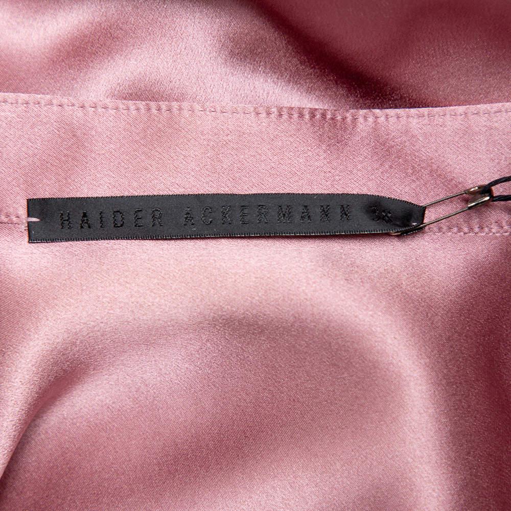 Women's Haider Ackermann Pink Silk Satin Stand Collar Drop Shoulder Detail Dali Shirt M For Sale