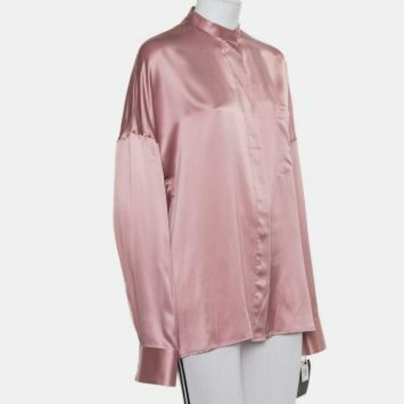 Haider Ackermann Pink Silk Satin Stand Collar Drop Shoulder Detail Dali Shirt M in vendita 1