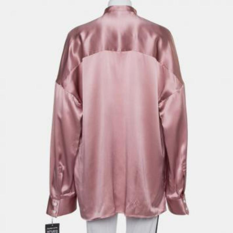 Haider Ackermann Pink Silk Satin Stand Collar Drop Shoulder Detail Dali Shirt M in vendita 2