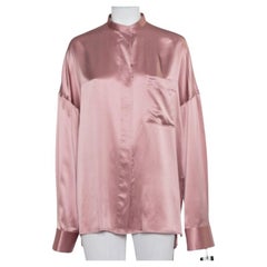 Haider Ackermann Pink Silk Satin Stand Collar Drop Shoulder Detail Dali Shirt M
