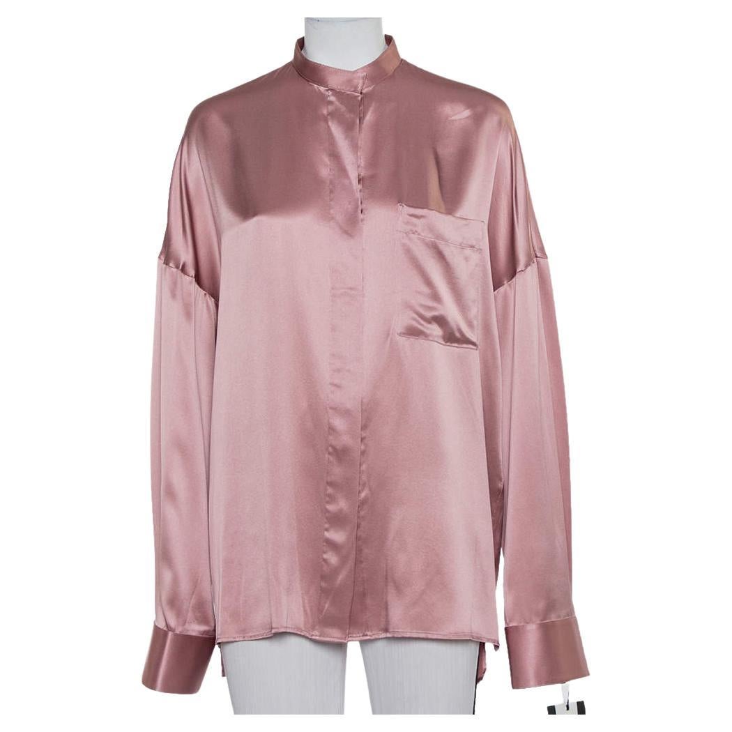 Haider Ackermann Pink Silk Satin Stand Collar Drop Shoulder Detail Dali Shirt M For Sale