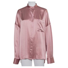 Camicia Haider Ackermann rosa in raso di seta con colletto a goccia e dettaglio spalla Dali M