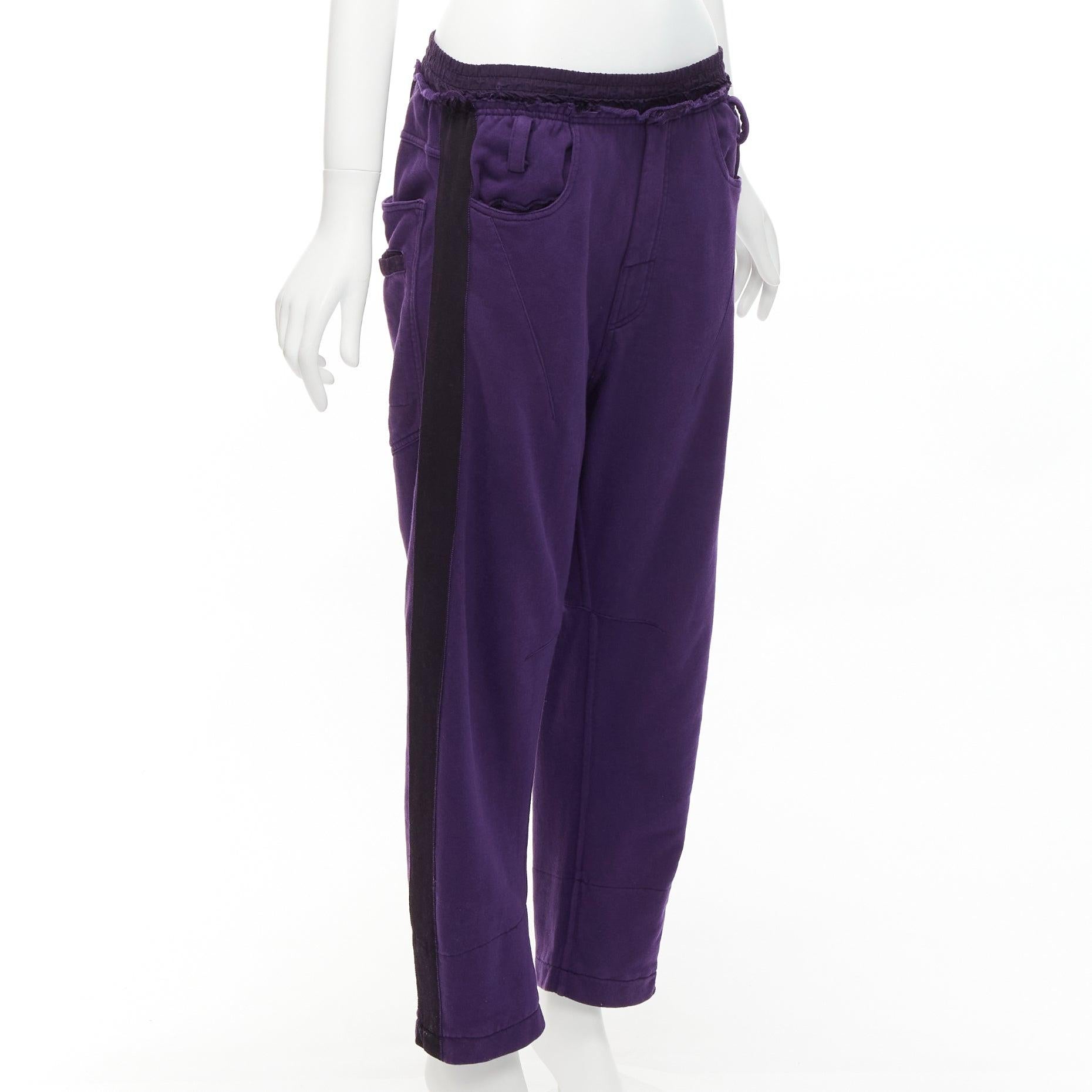 HAIDER ACKERMANN purple 100% washed cotton black trimmed darted joggers S In Good Condition For Sale In Hong Kong, NT