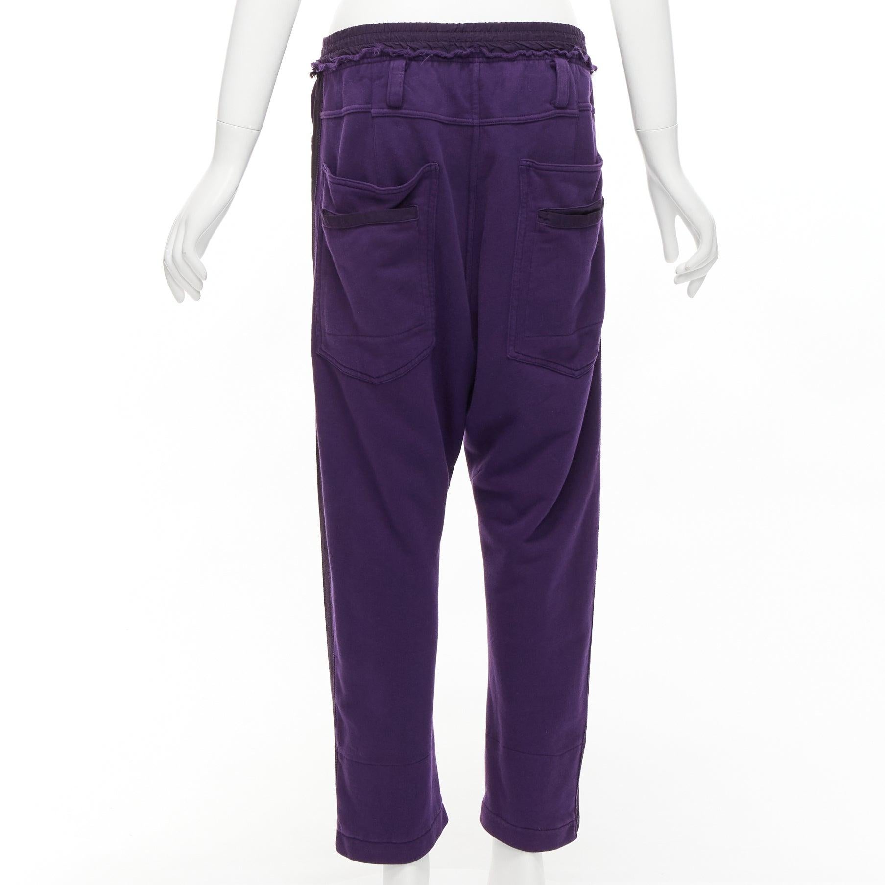 Women's HAIDER ACKERMANN purple 100% washed cotton black trimmed darted joggers S For Sale