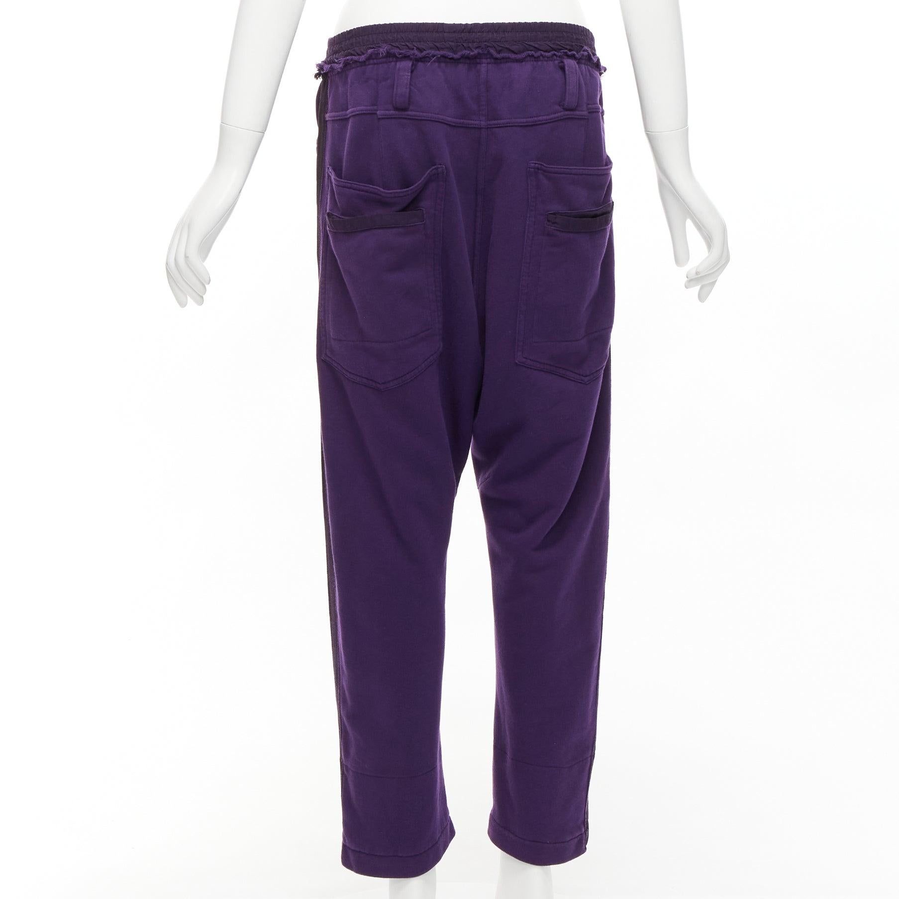 HAIDER ACKERMANN purple 100% washed cotton black trimmed darted joggers S For Sale 1