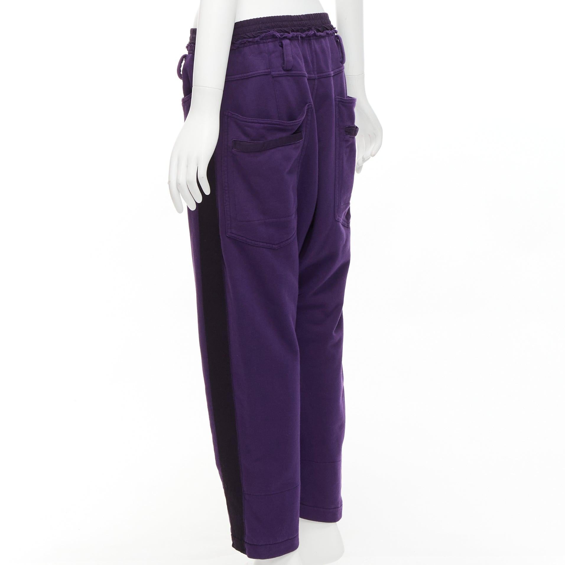 HAIDER ACKERMANN purple 100% washed cotton black trimmed darted joggers S For Sale 1