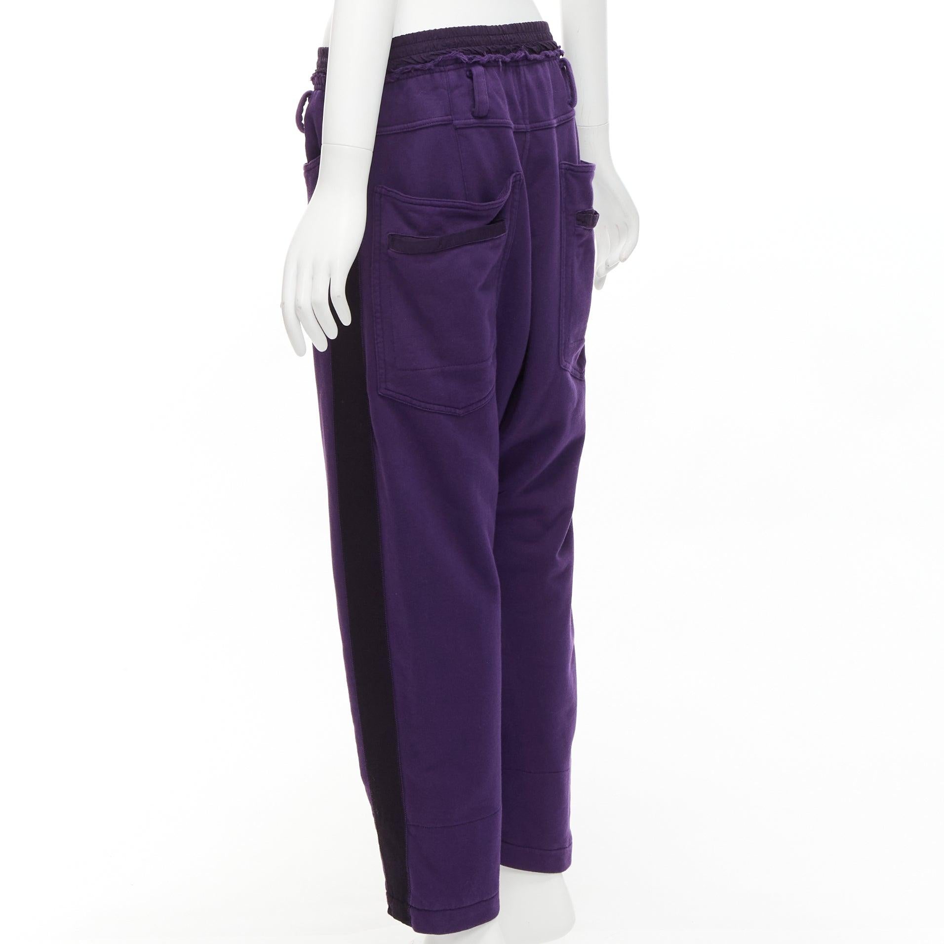 HAIDER ACKERMANN purple 100% washed cotton black trimmed darted joggers S For Sale 2
