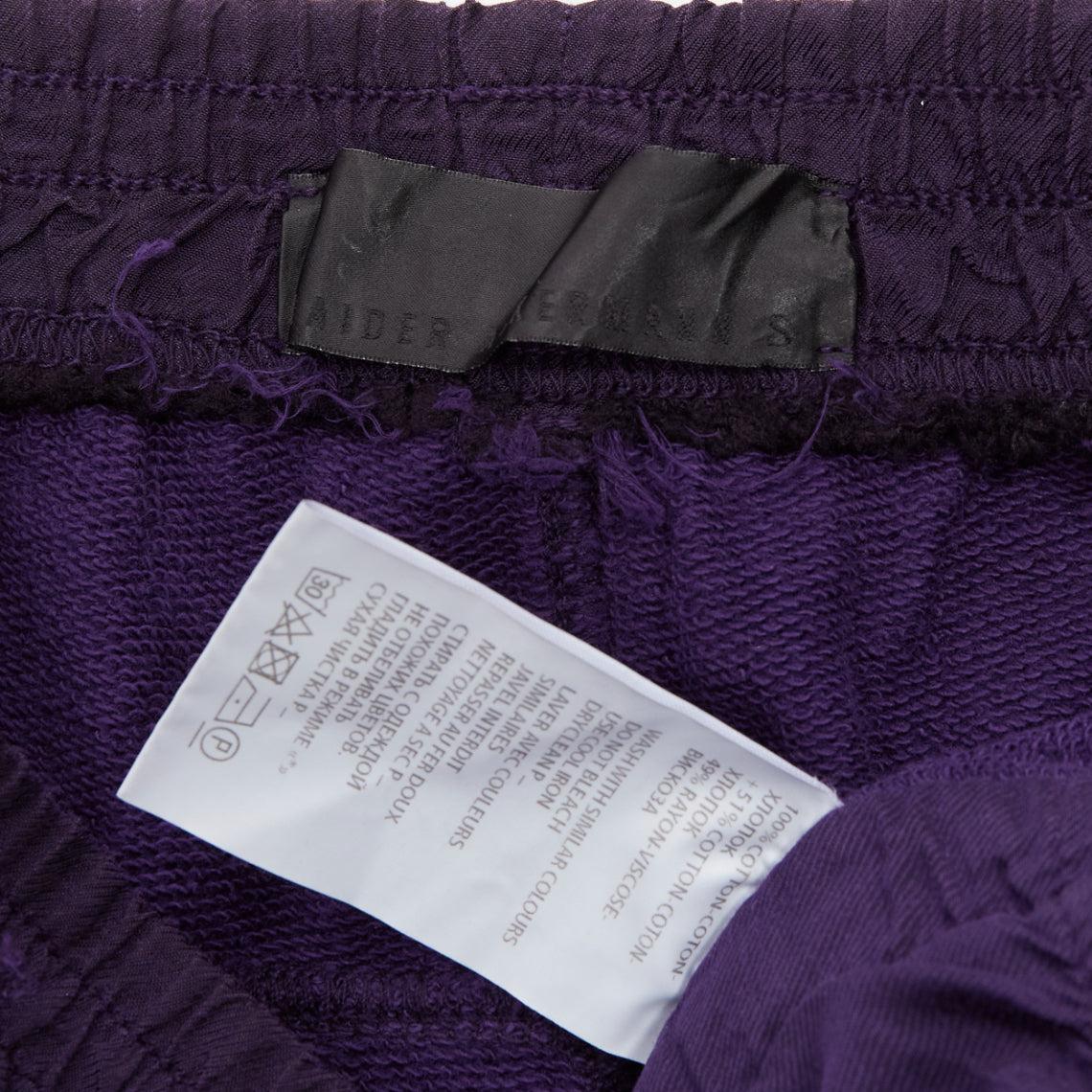 HAIDER ACKERMANN purple 100% washed cotton black trimmed darted joggers S For Sale 3