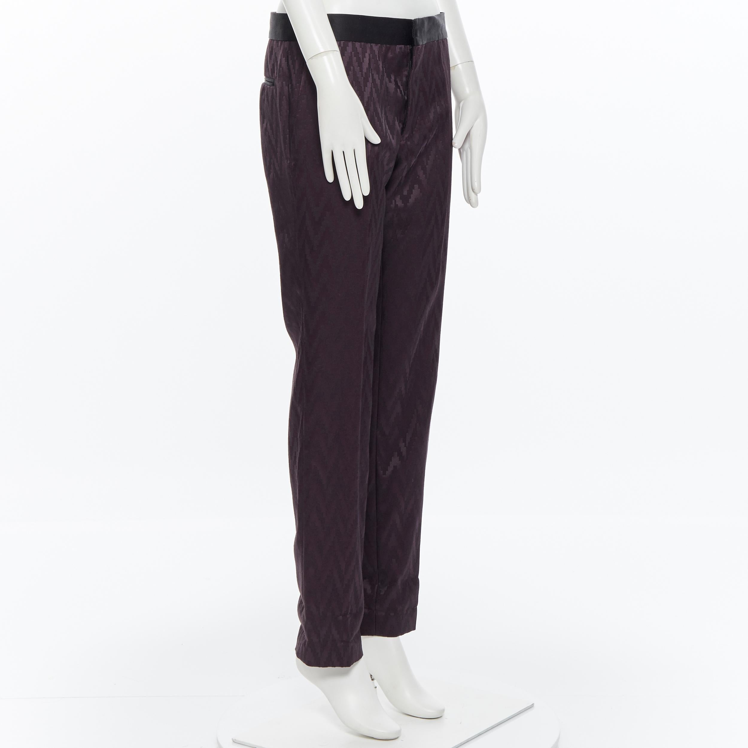 HAIDER ACKERMANN purple chevon jacquard wool silk silk band trousers pants S
Brand: Haider Ackermann
Designer: Haider Ackermann
Model Name / Style: Jacquard pants
Material: Wool, silk
Color: Purple
Pattern: Geometric
Closure: Zip
Extra Detail: Silk