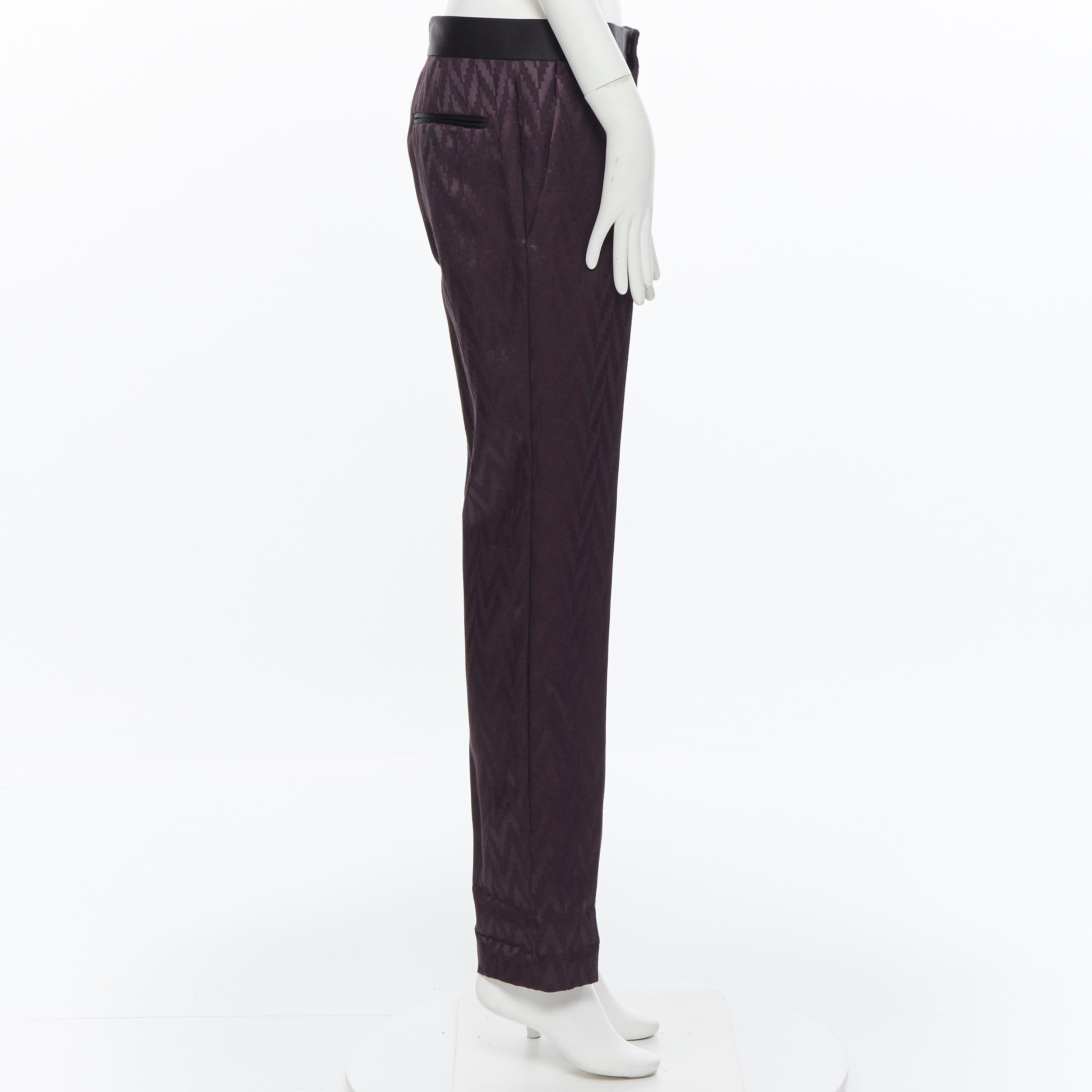 Black HAIDER ACKERMANN purple chevon jacquard wool silk silk band trousers pants S