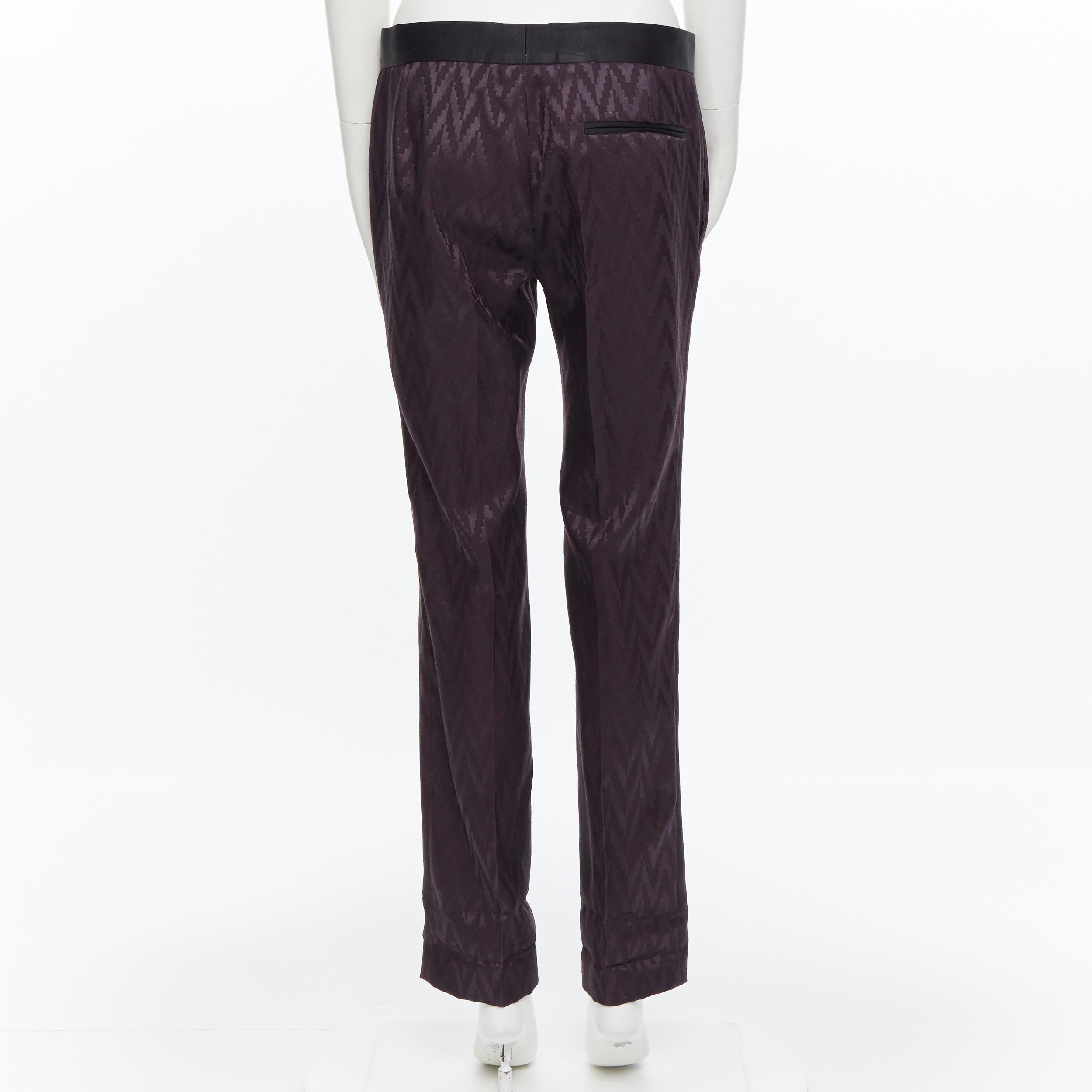 HAIDER ACKERMANN purple chevon jacquard wool silk silk band trousers pants S In Excellent Condition In Hong Kong, NT