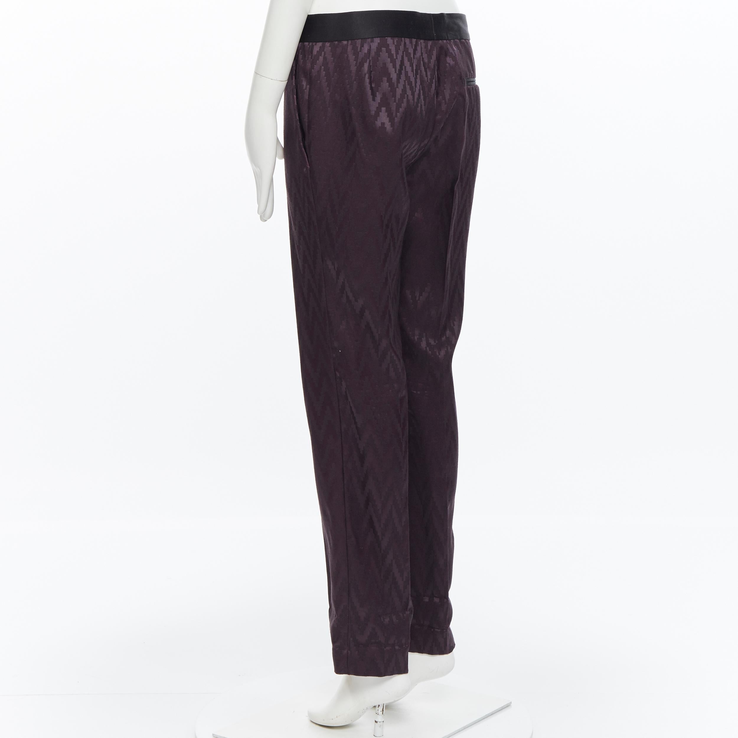 Women's HAIDER ACKERMANN purple chevon jacquard wool silk silk band trousers pants S