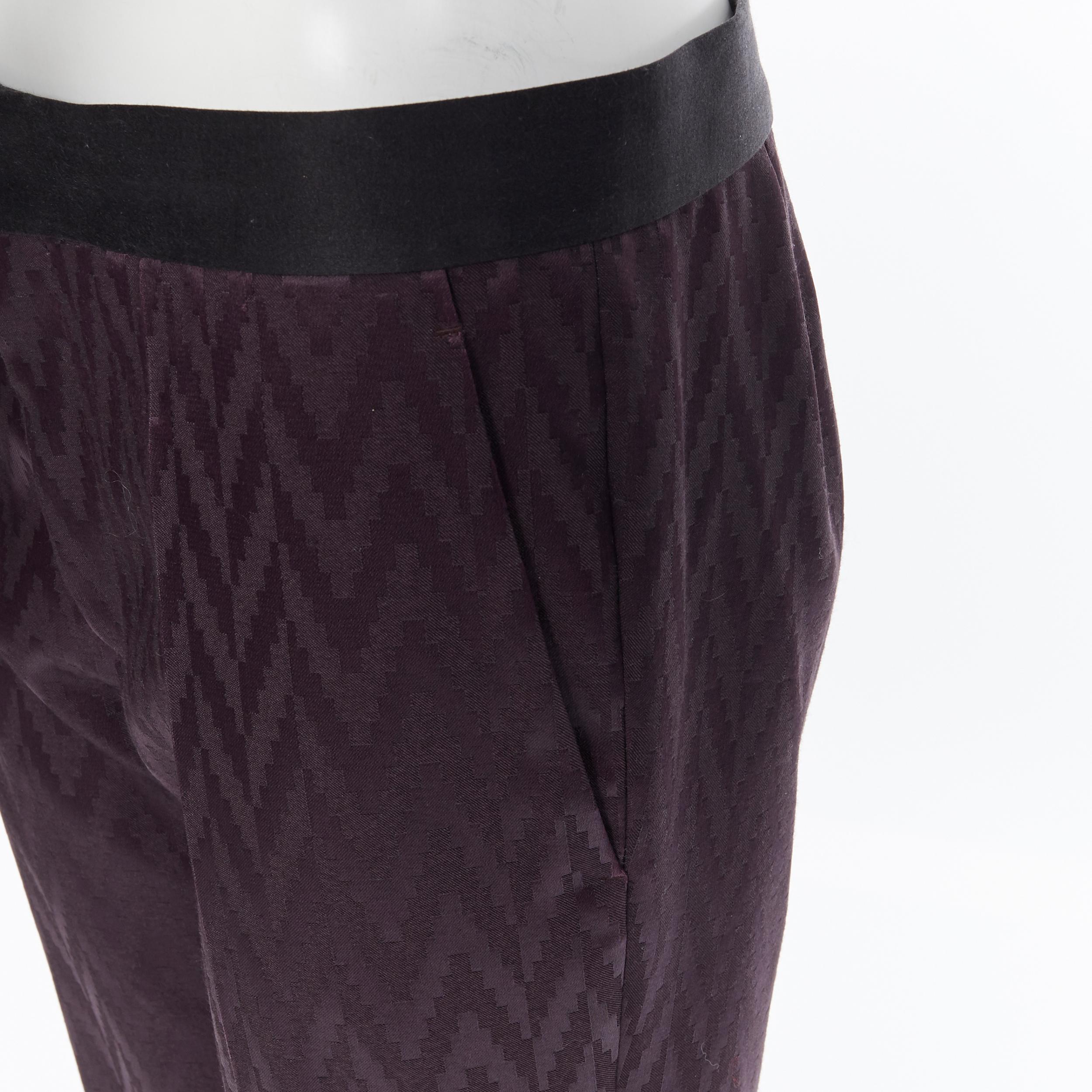 HAIDER ACKERMANN purple chevon jacquard wool silk silk band trousers pants S 1