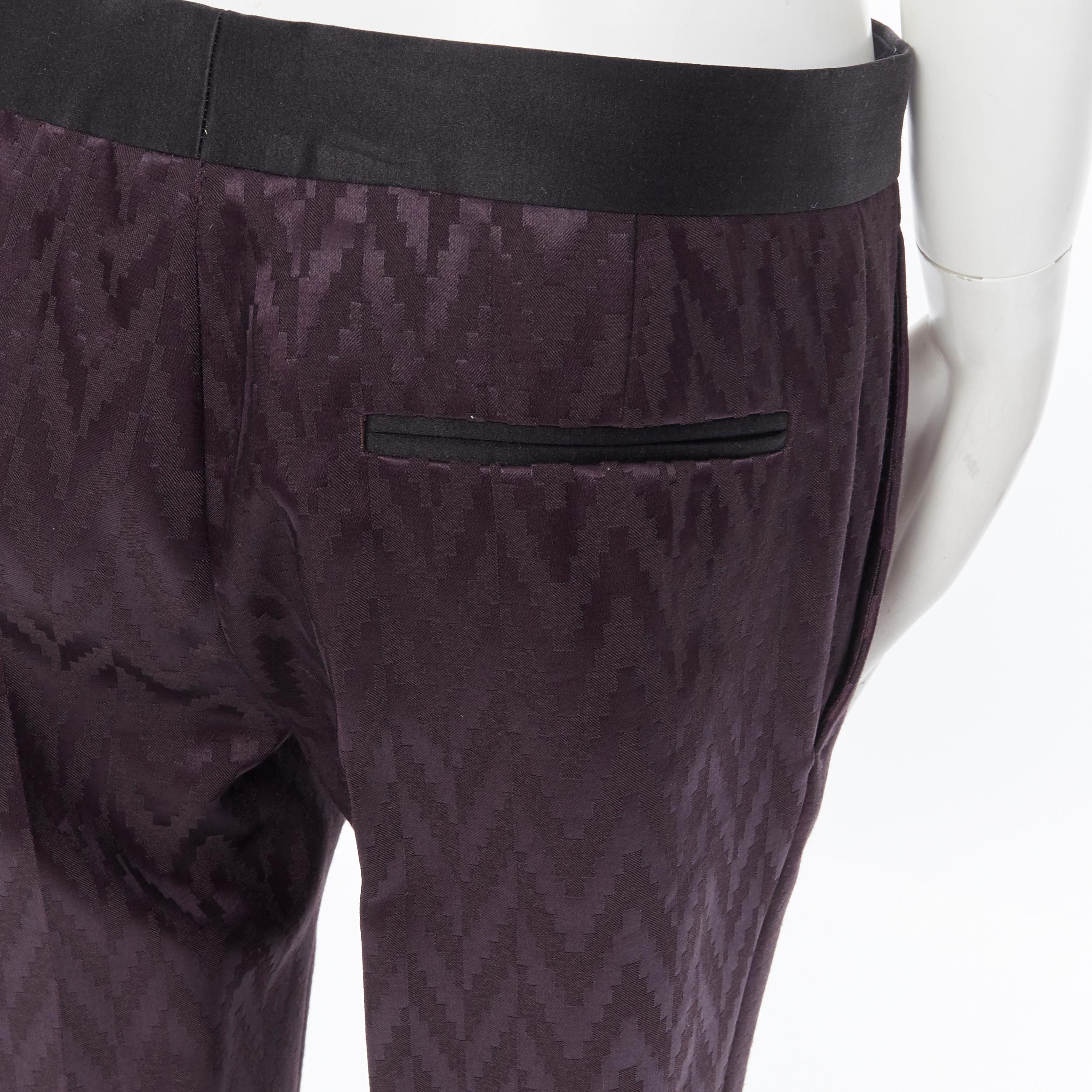 HAIDER ACKERMANN purple chevon jacquard wool silk silk band trousers pants S 3