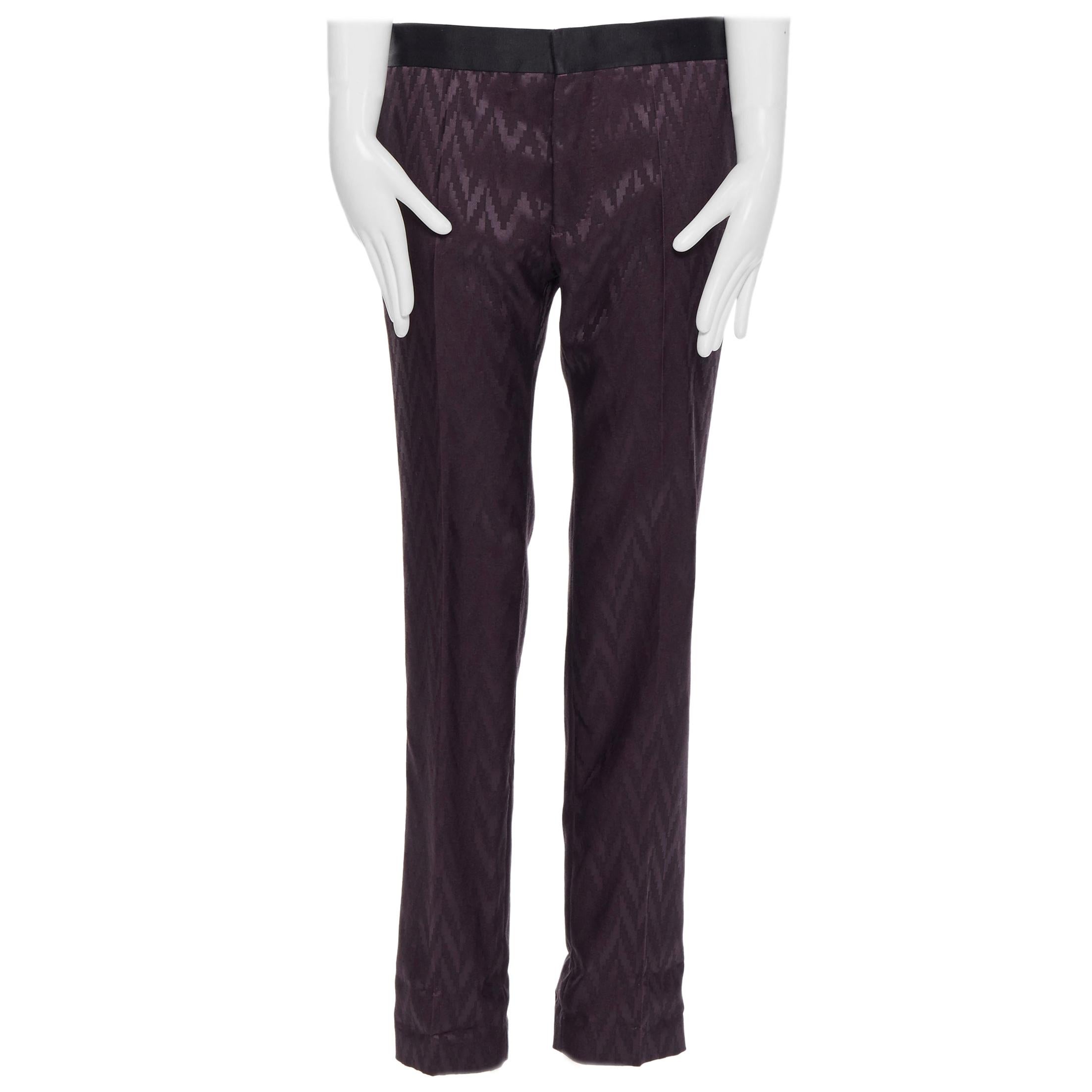 HAIDER ACKERMANN purple chevon jacquard wool silk silk band trousers pants S