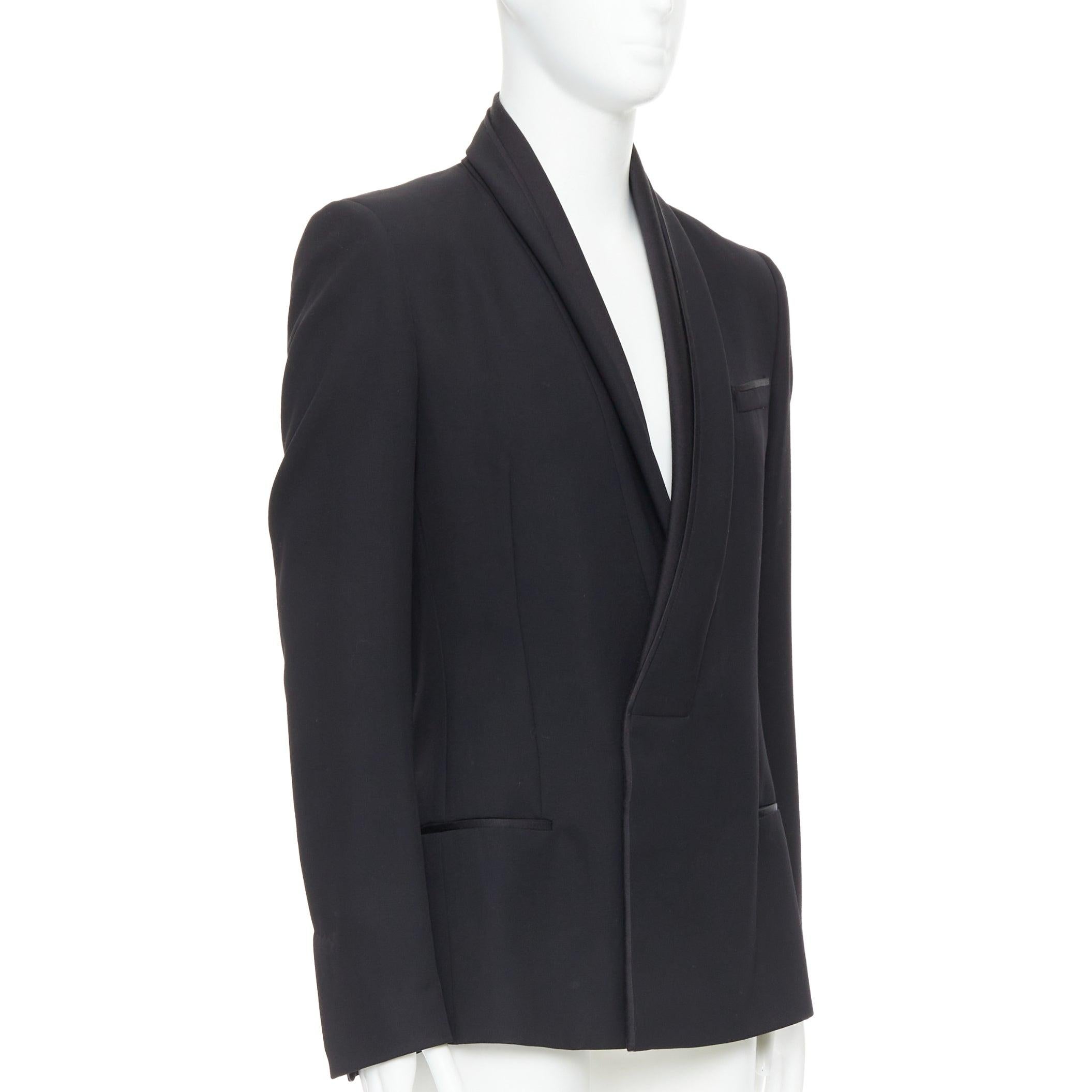 Black HAIDER ACKERMANN Runway black fleece wool cotton silk shawl blazer S For Sale