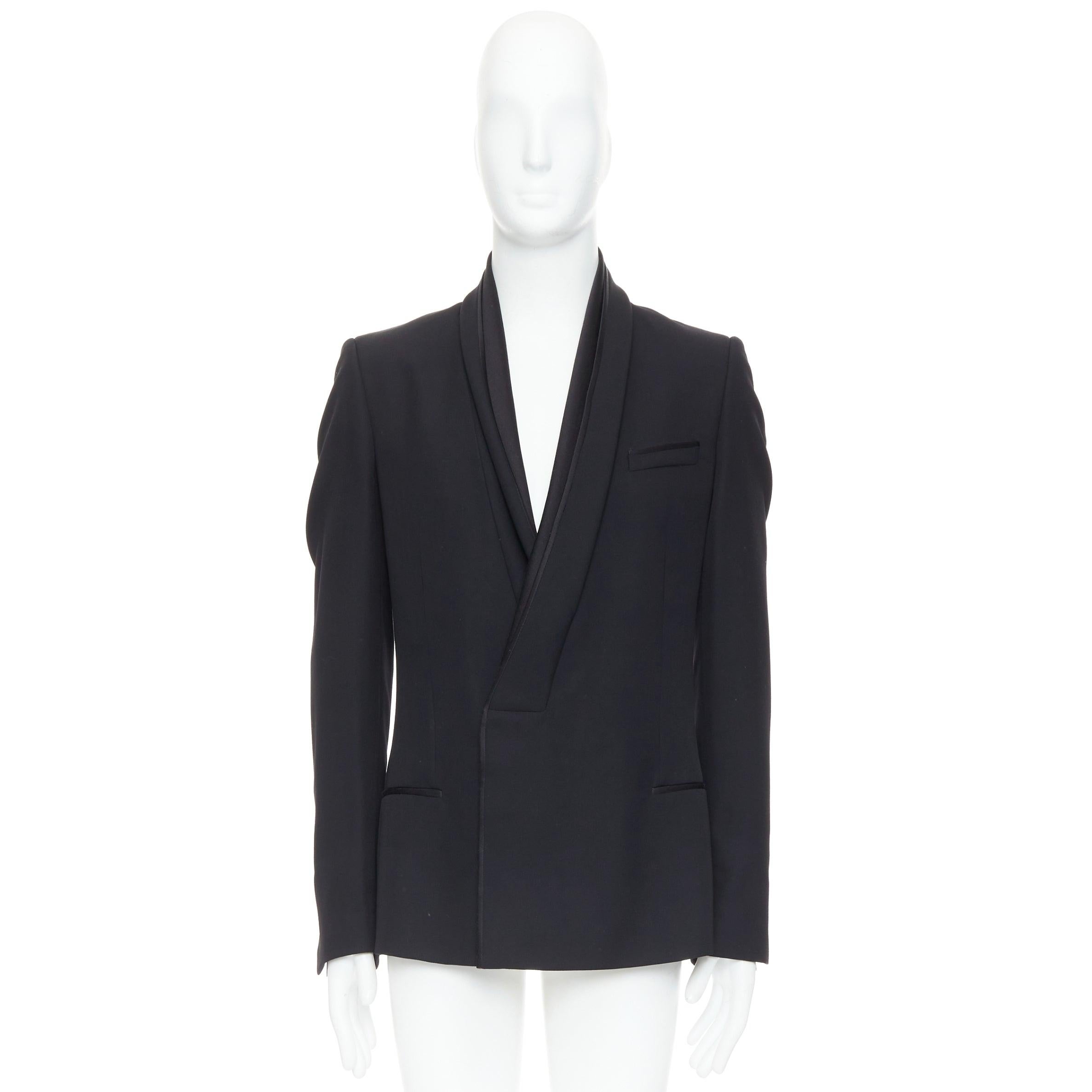 HAIDER ACKERMANN Runway black fleece wool cotton silk shawl blazer S For Sale 4