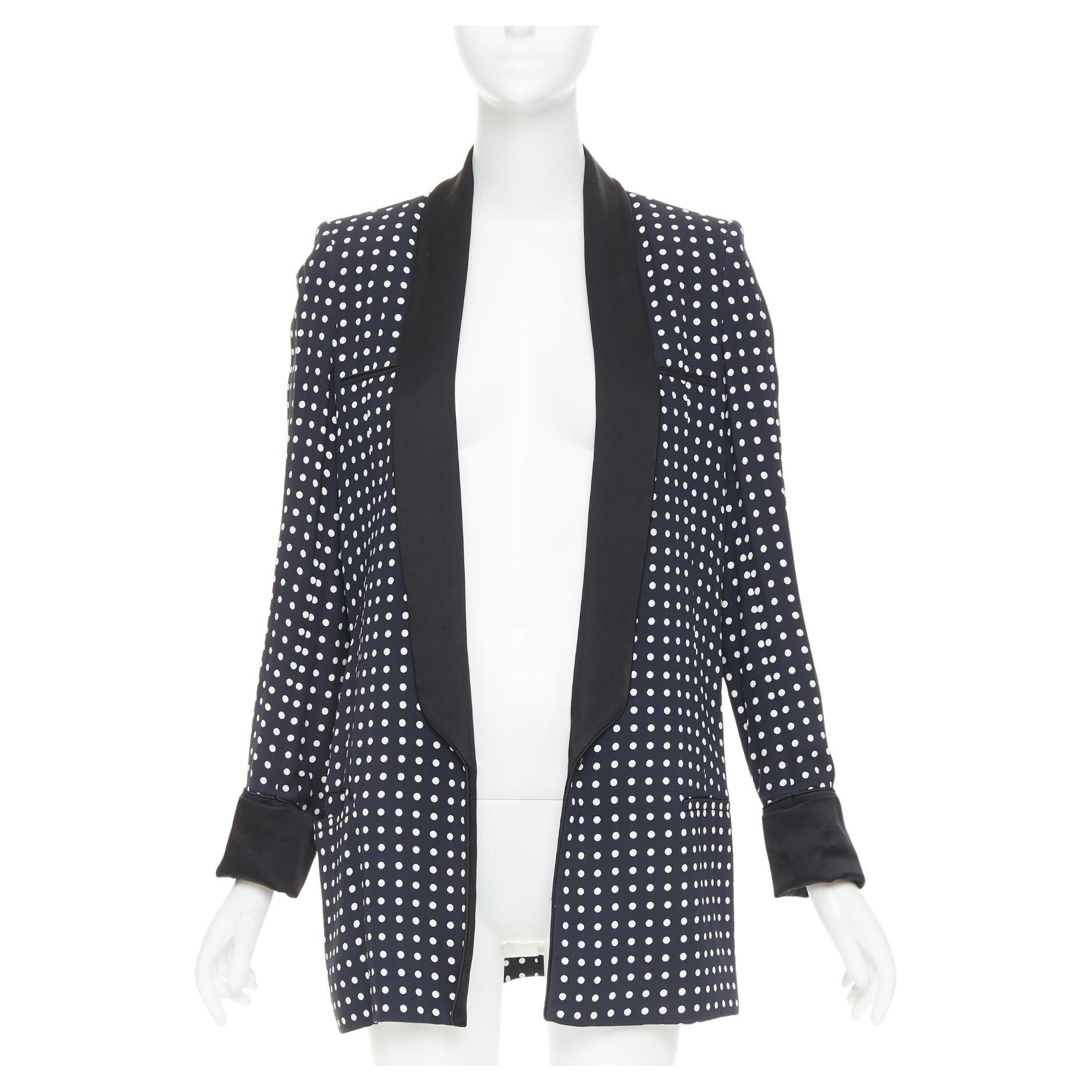 HAIDER ACKERMANN Runway black white polka dot long satin lapel blazer FR36 S