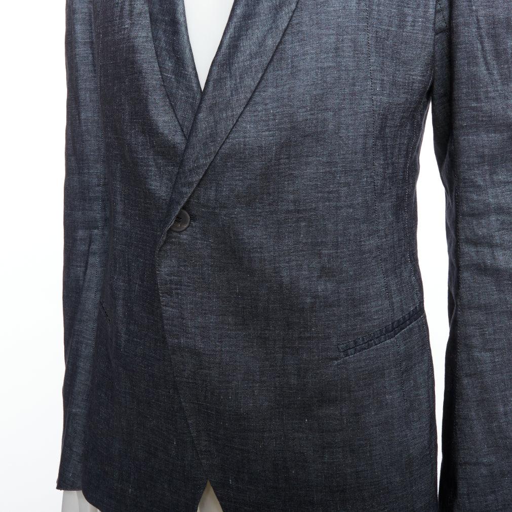 HAIDER ACKERMANN Runway dark blue linen cotton shawl blazer jacket M
Reference: PRCG/A00030
Brand: Haider Ackermann
Designer: Haider Ackermann
Collection: Runway
Material: Linen, Cotton
Color: Blue
Pattern: Solid
Closure: Button
Lining: Beige