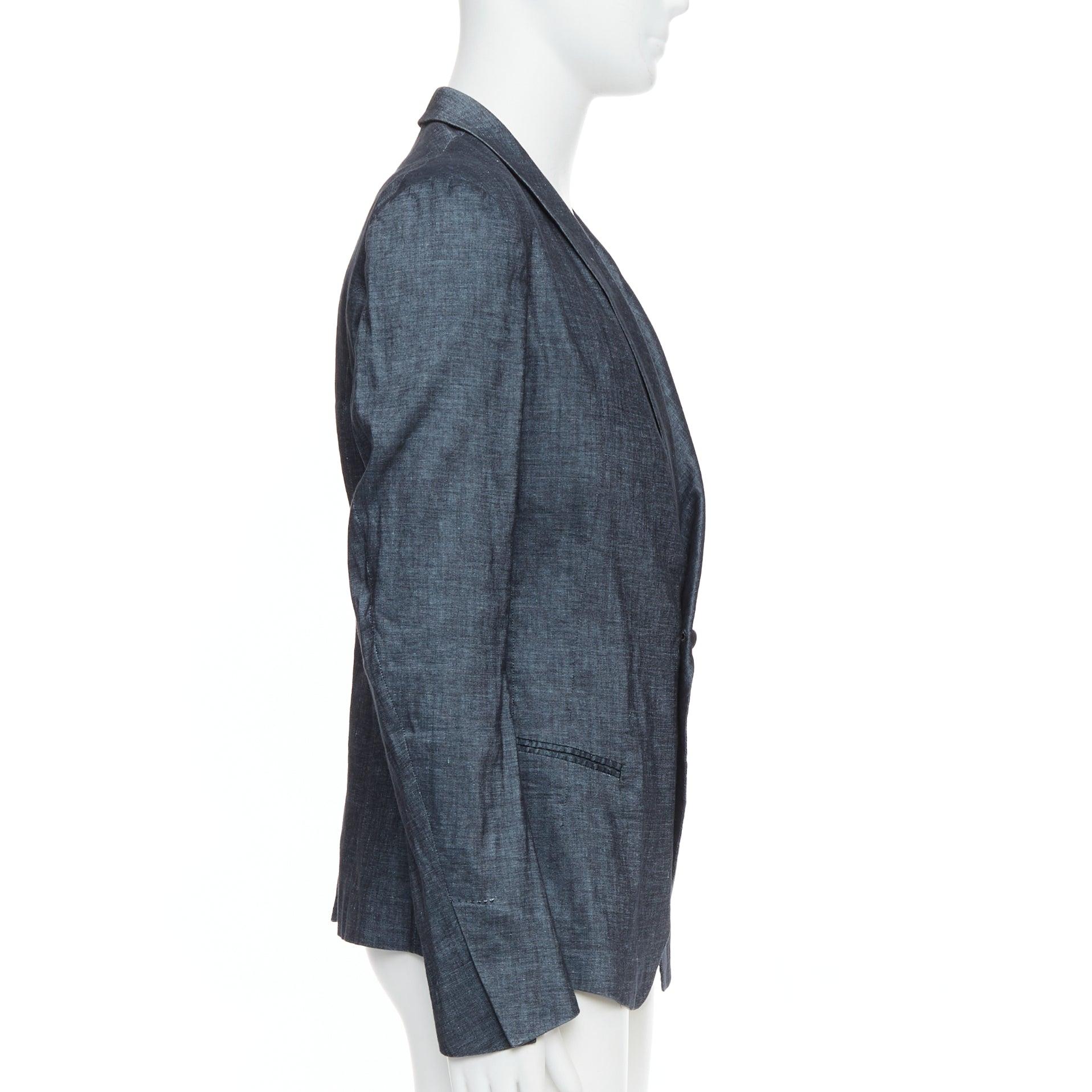 HAIDER ACKERMANN Runway dark blue linen cotton shawl blazer jacket M In Excellent Condition For Sale In Hong Kong, NT