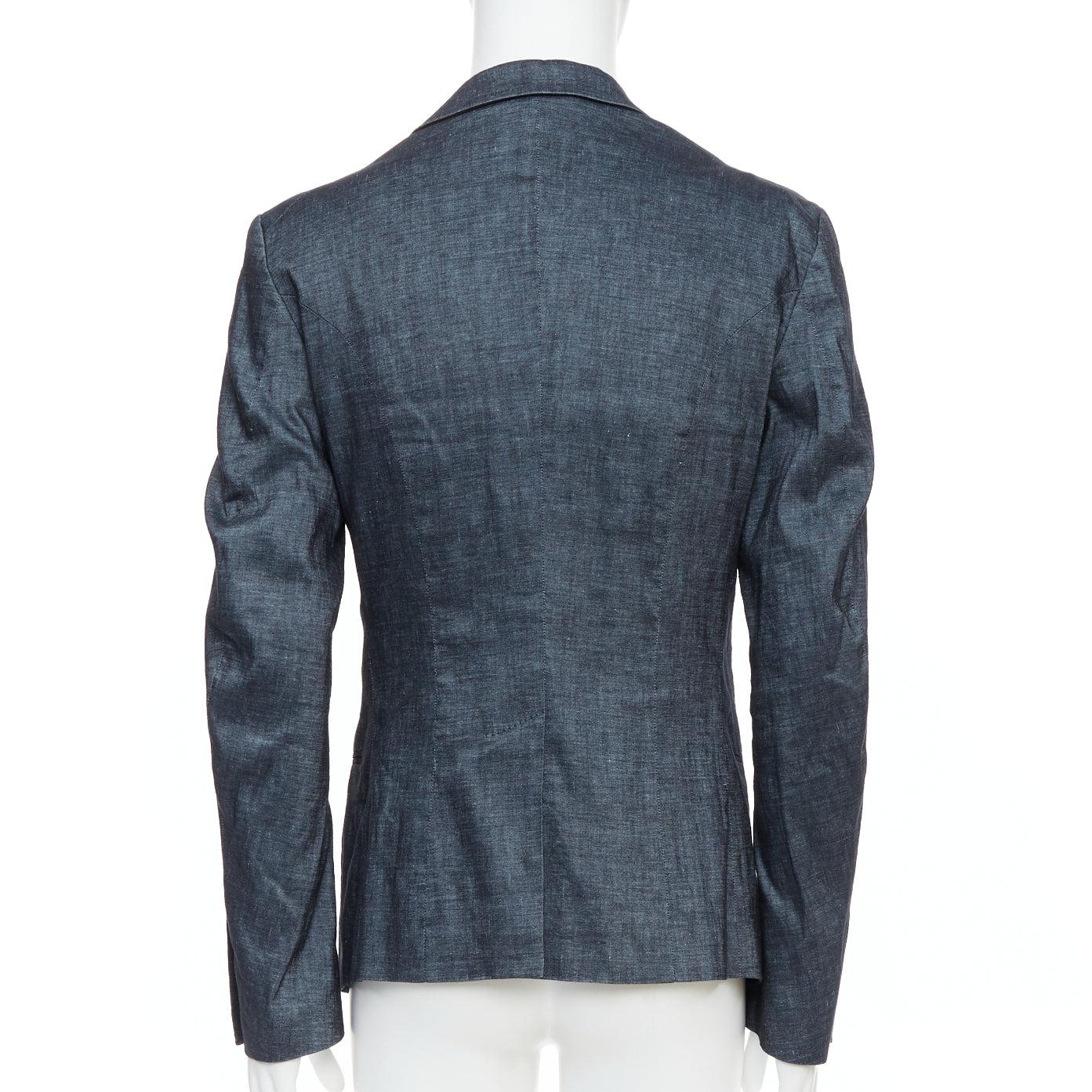 Men's HAIDER ACKERMANN Runway dark blue linen cotton shawl blazer jacket M For Sale