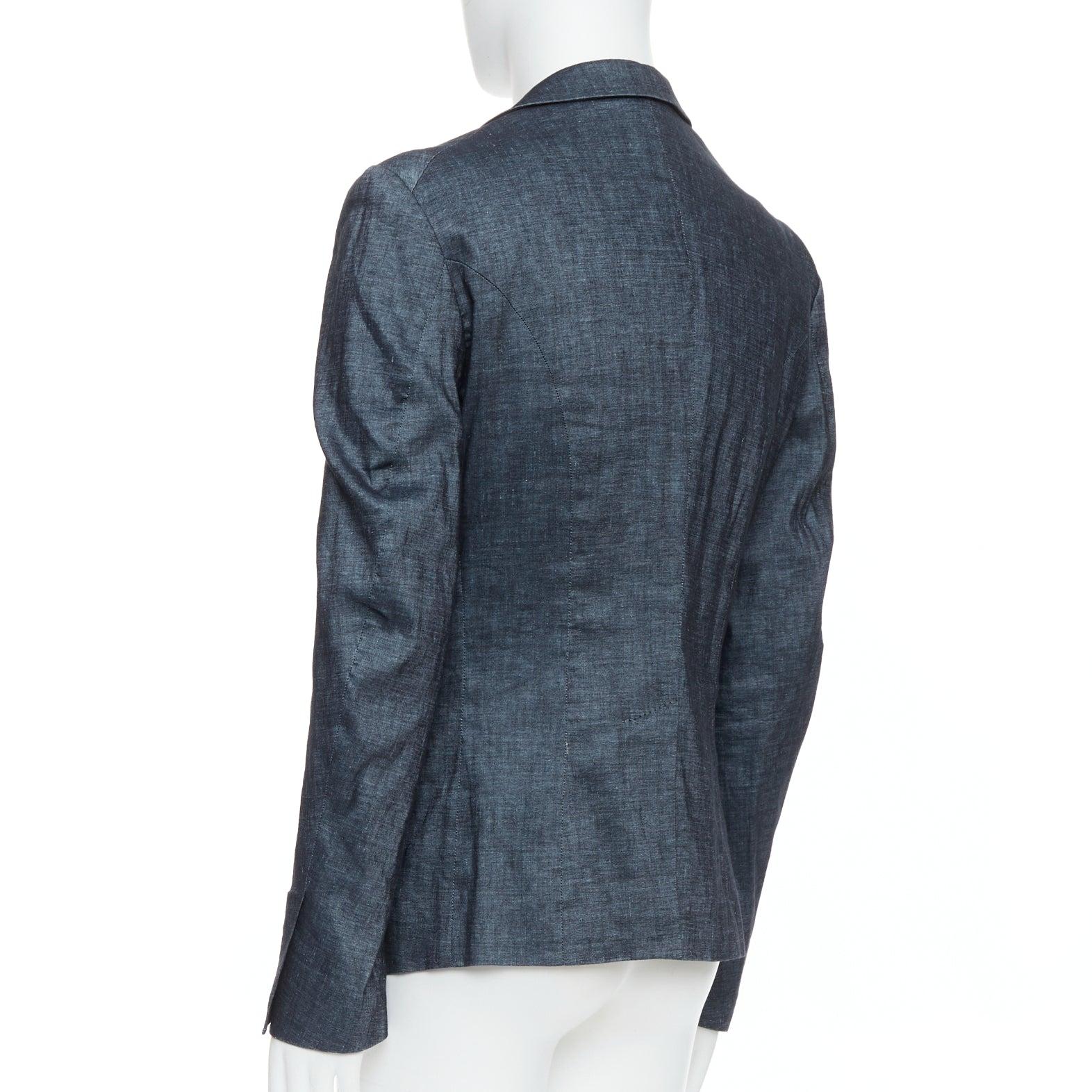 HAIDER ACKERMANN Runway dark blue linen cotton shawl blazer jacket M For Sale 1