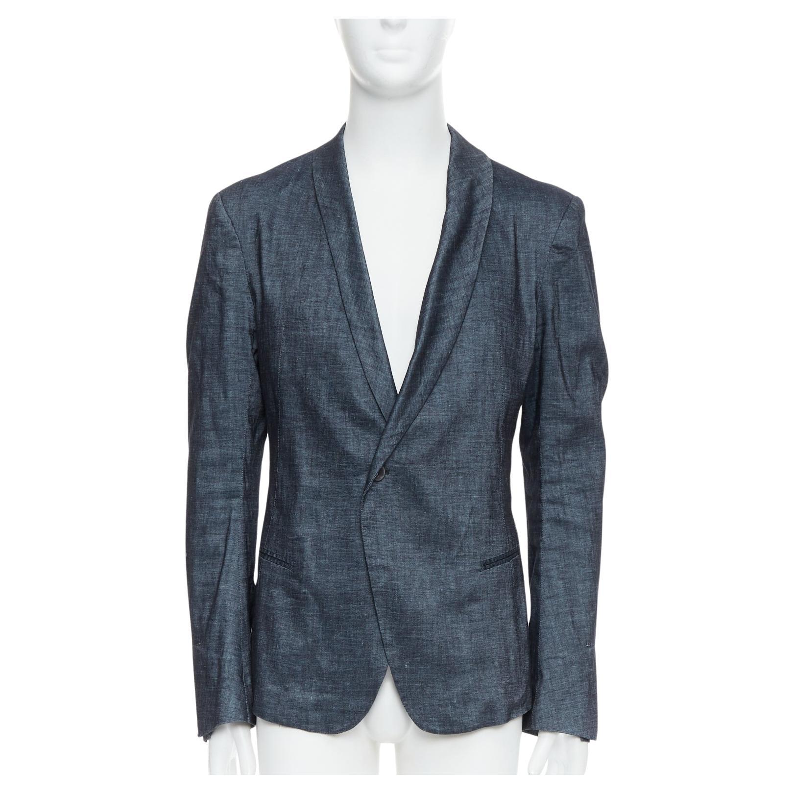 HAIDER ACKERMANN Runway dark blue linen cotton shawl blazer jacket M For Sale