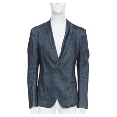 Haider Ackermann Runway Giacca blazer blu scuro in lino e cotone con scialle M.