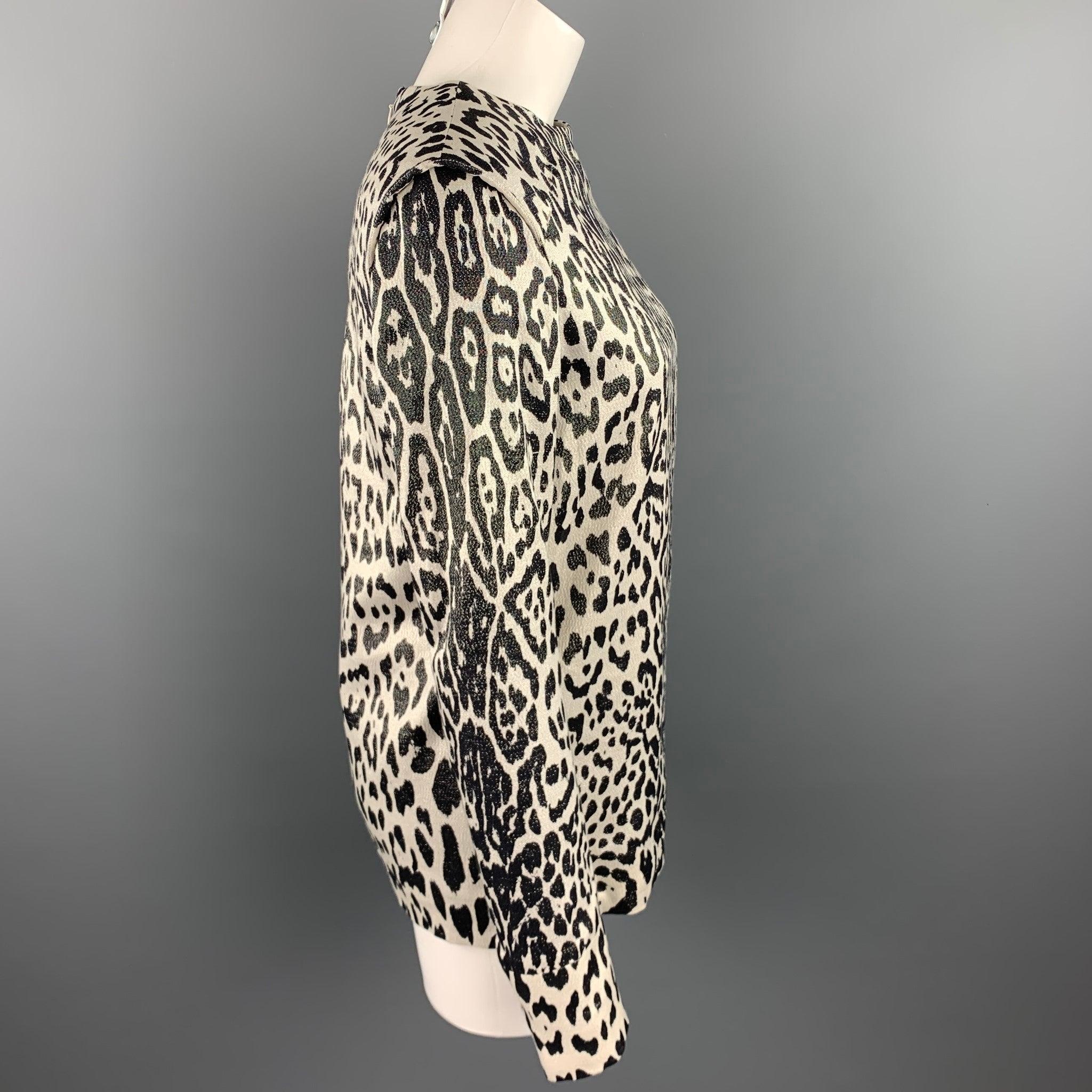 Haider Ackermann Blouse en soie imprimée léopard Silver & Black Bon état - En vente à San Francisco, CA