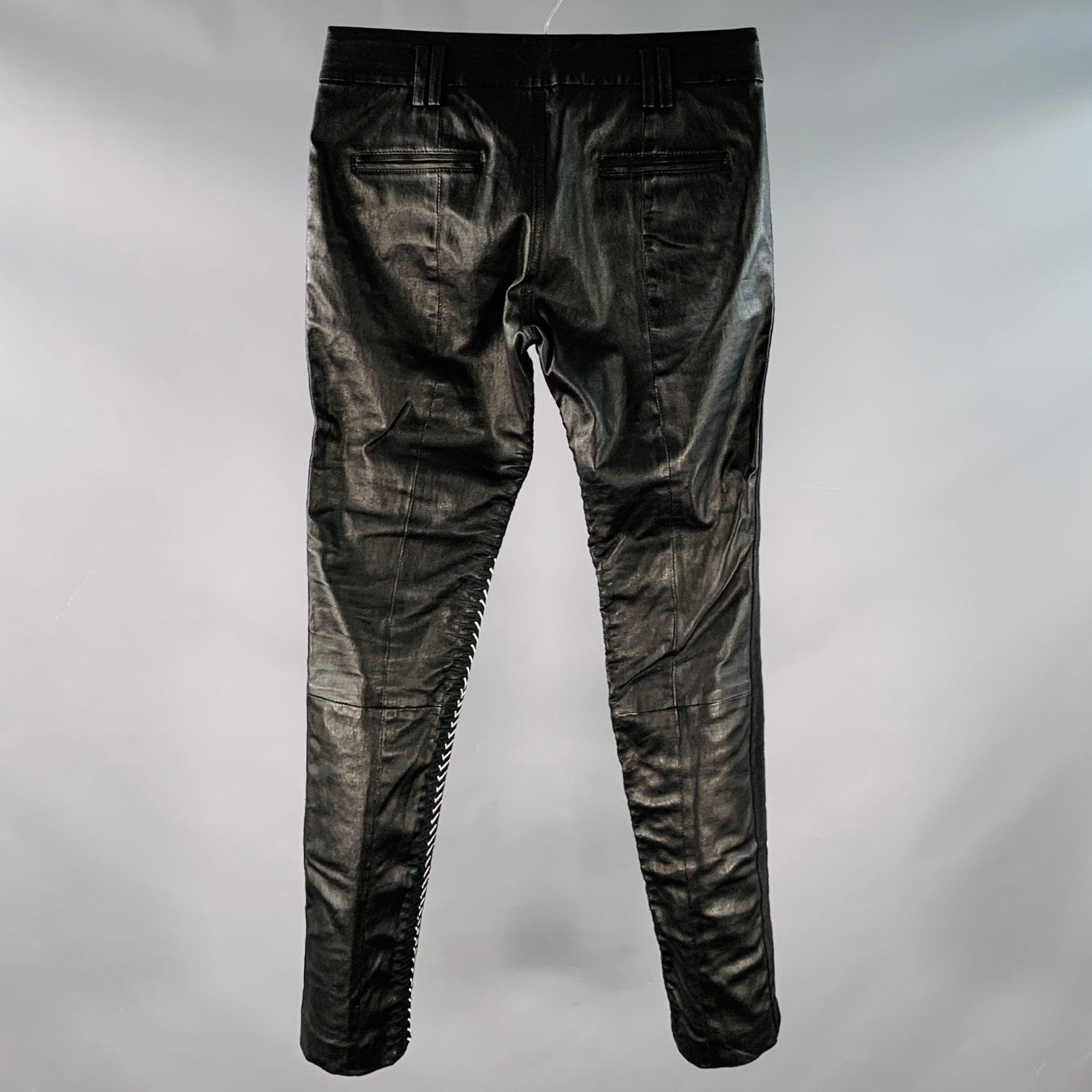 HAIDER ACKERMANN Talla 28 Negro Blanco Oro Jacquard Mezcla de Poliéster Pantalones de vestir ajustados en Excelente estado para la venta en San Francisco, CA