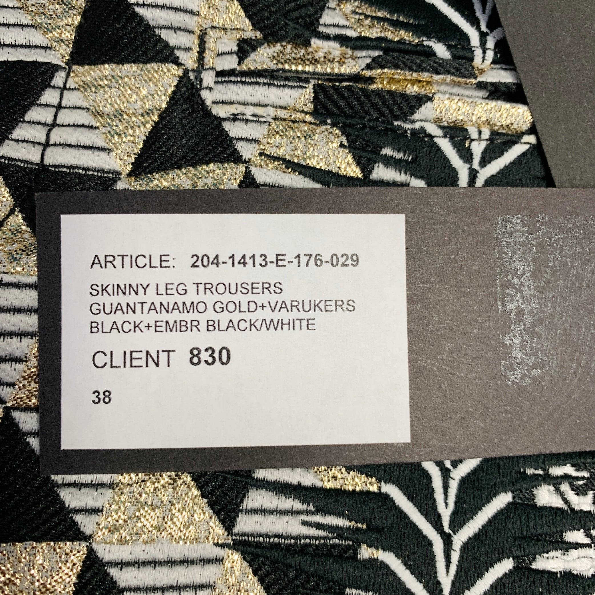De los hombres HAIDER ACKERMANN Talla 28 Negro Blanco Oro Jacquard Mezcla de Poliéster Pantalones de vestir ajustados en venta