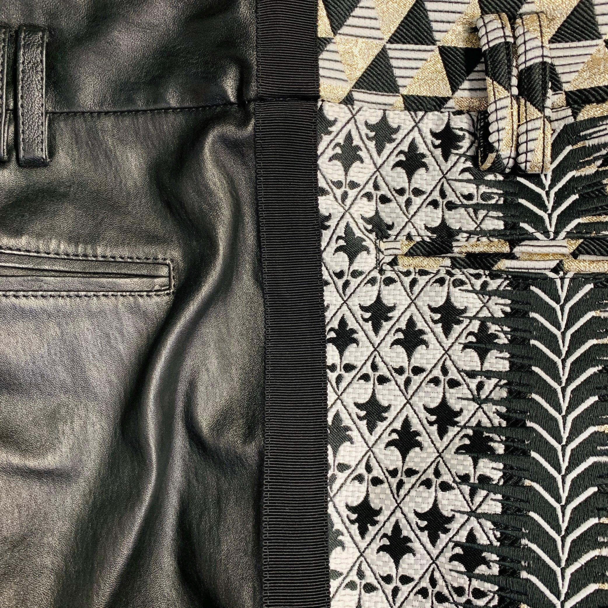 HAIDER ACKERMANN Talla 28 Negro Blanco Oro Jacquard Mezcla de Poliéster Pantalones de vestir ajustados en venta 4