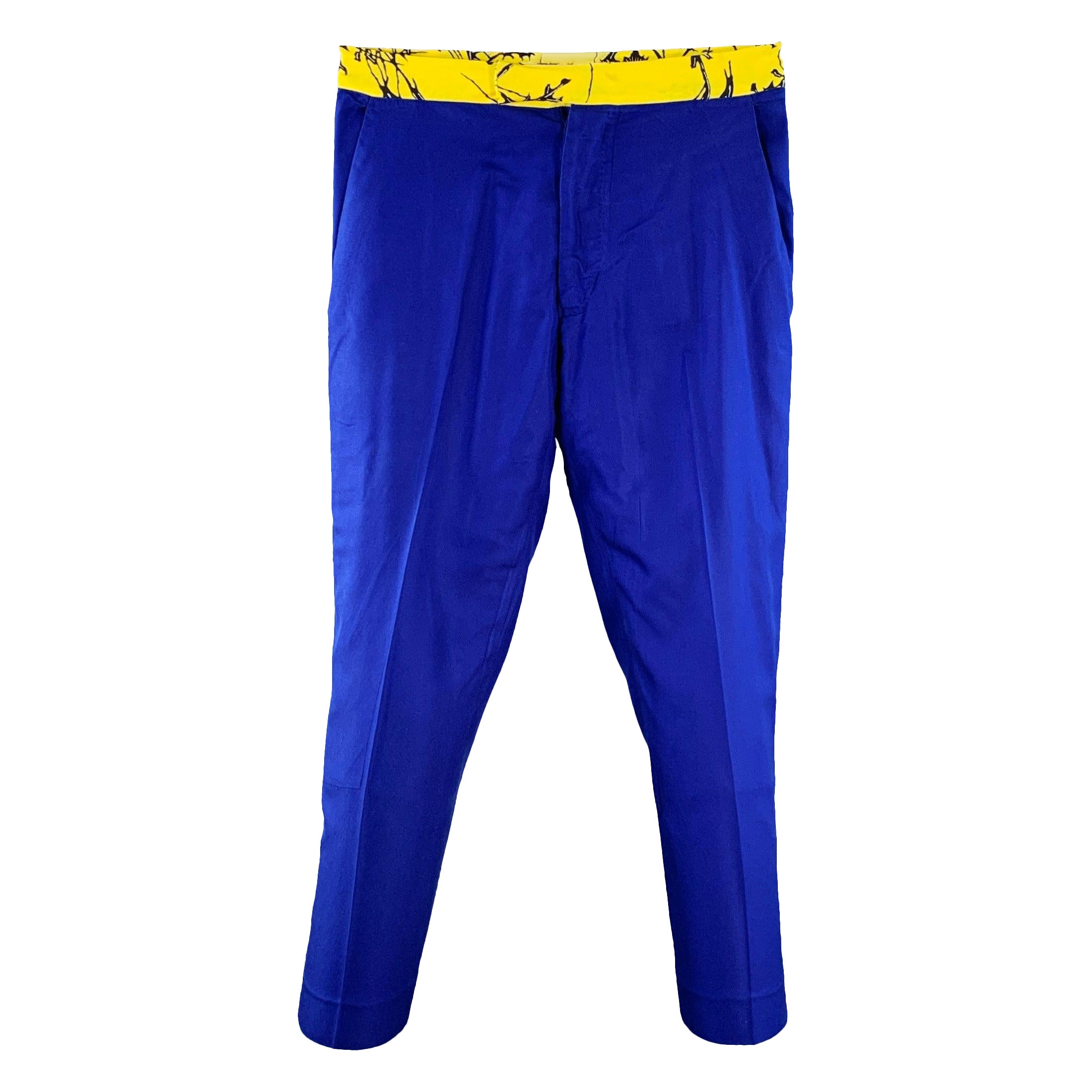 Pre-owned Haider Ackermann Size 32 Blue Yellow Black Wool Blend Button Fly Casual Pants