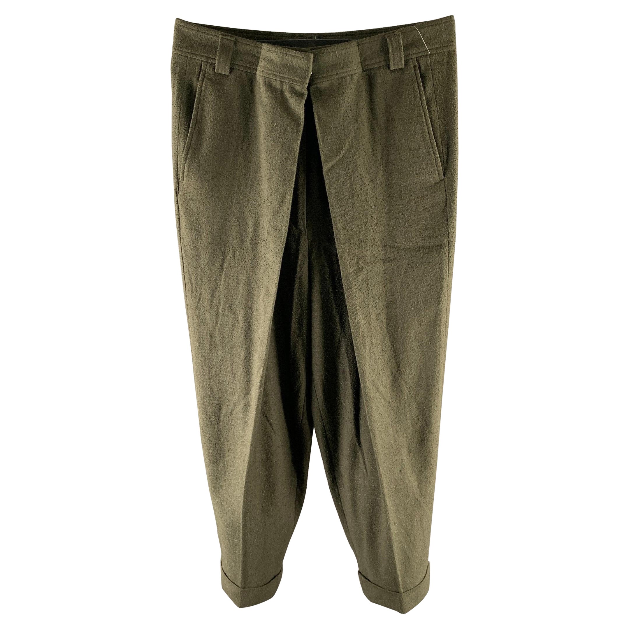 Pre-owned Haider Ackermann Size 32 Green Olive Viscose Blend Distressed Casual Pants