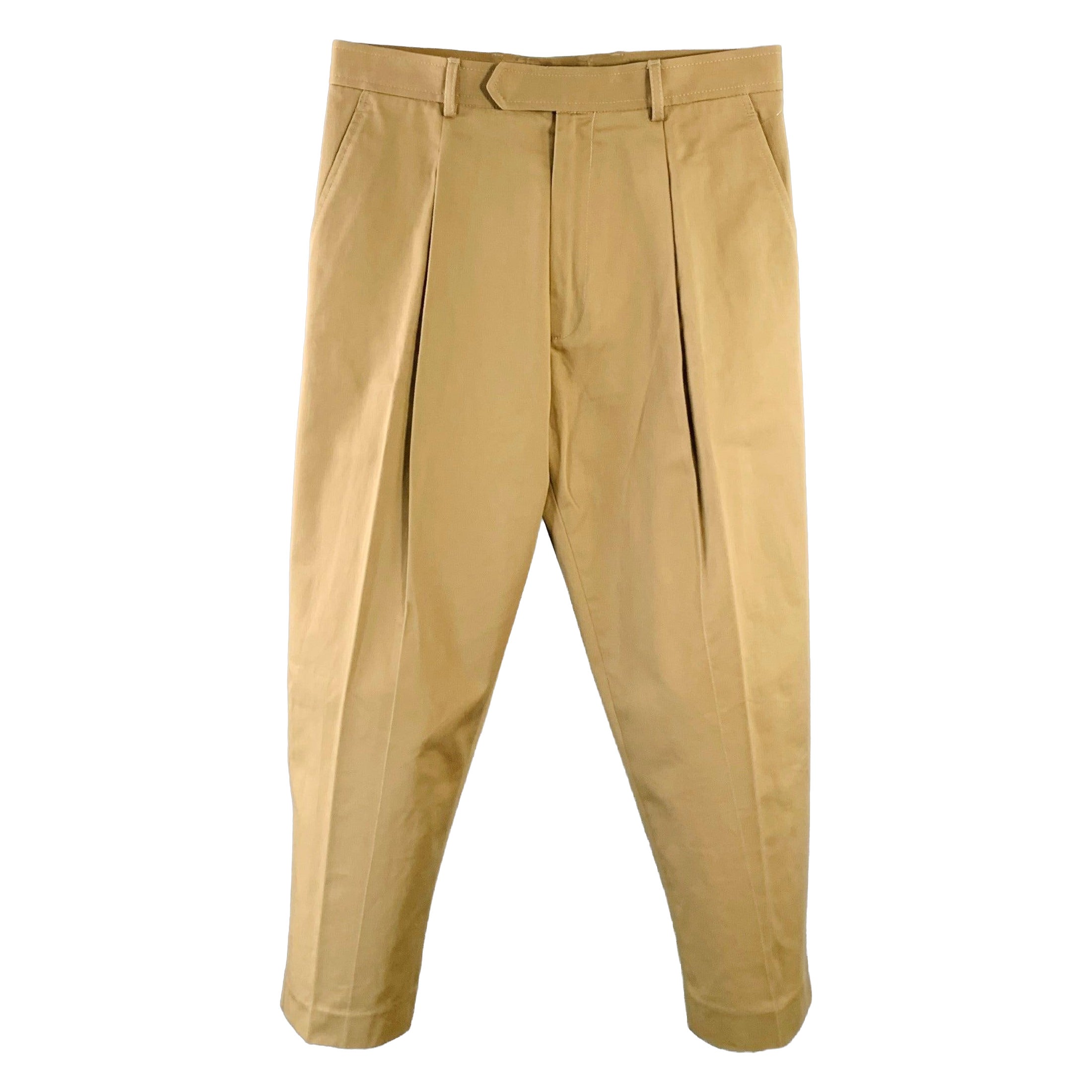 HAIDER ACKERMANN Size 32 Khaki Cotton Pleated Cropped Casual Pants